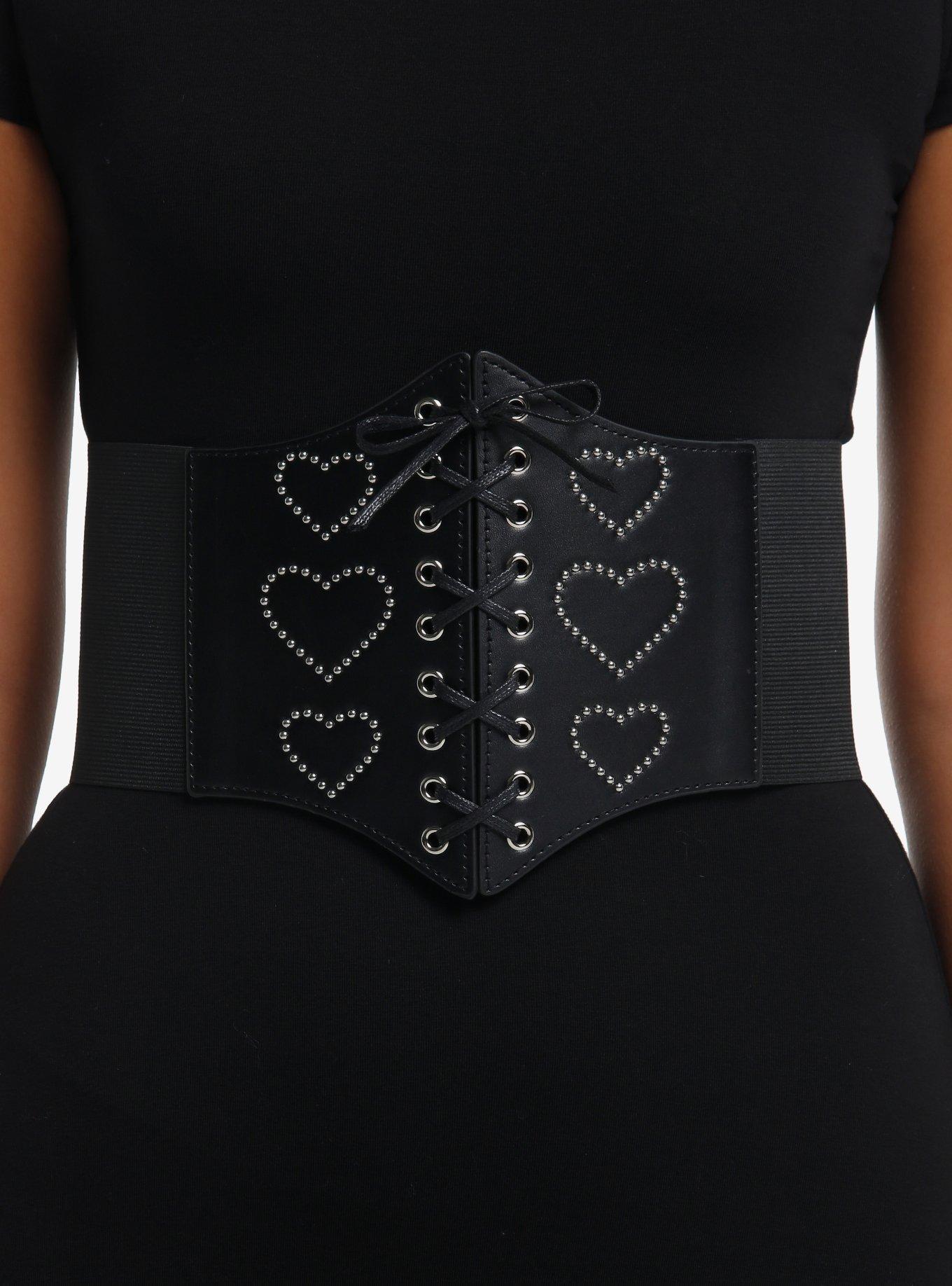 Black Heart Stud Corset Belt, , hi-res