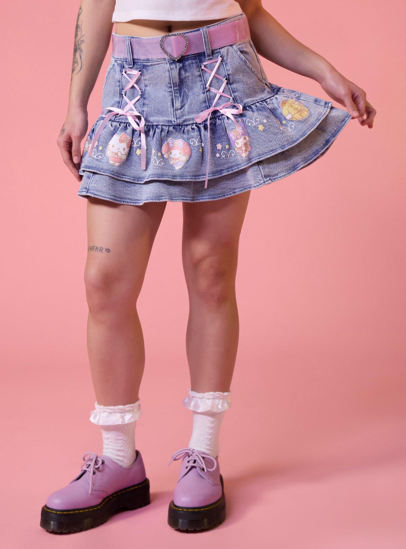 Hello Kitty And Friends Cupid Belted Ruffle Denim Skirt, , hi-res