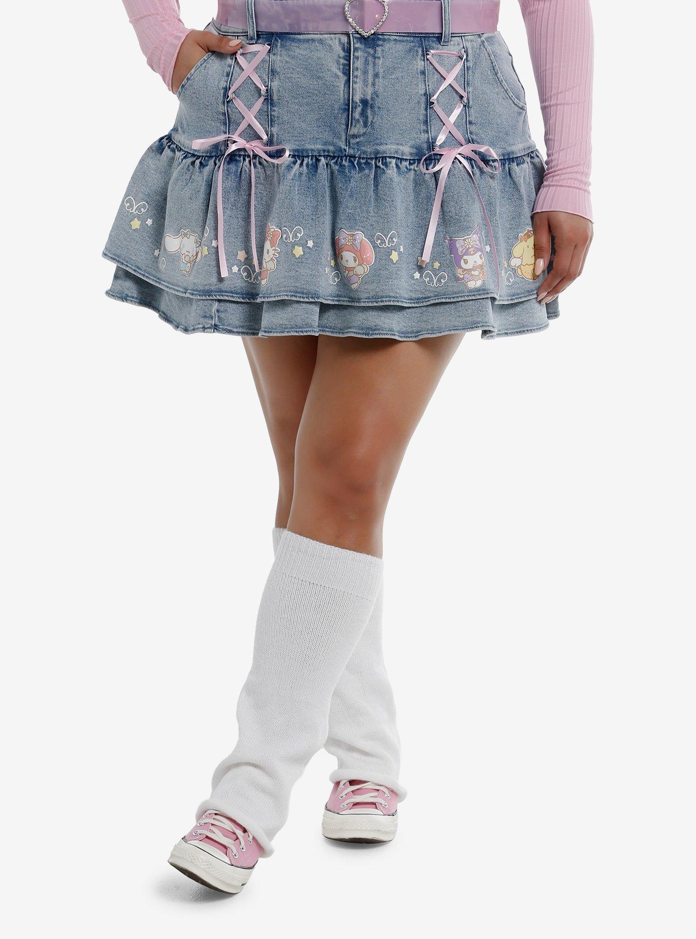 Hello Kitty And Friends Cupid Belted Ruffle Denim Skirt Plus Size, , hi-res