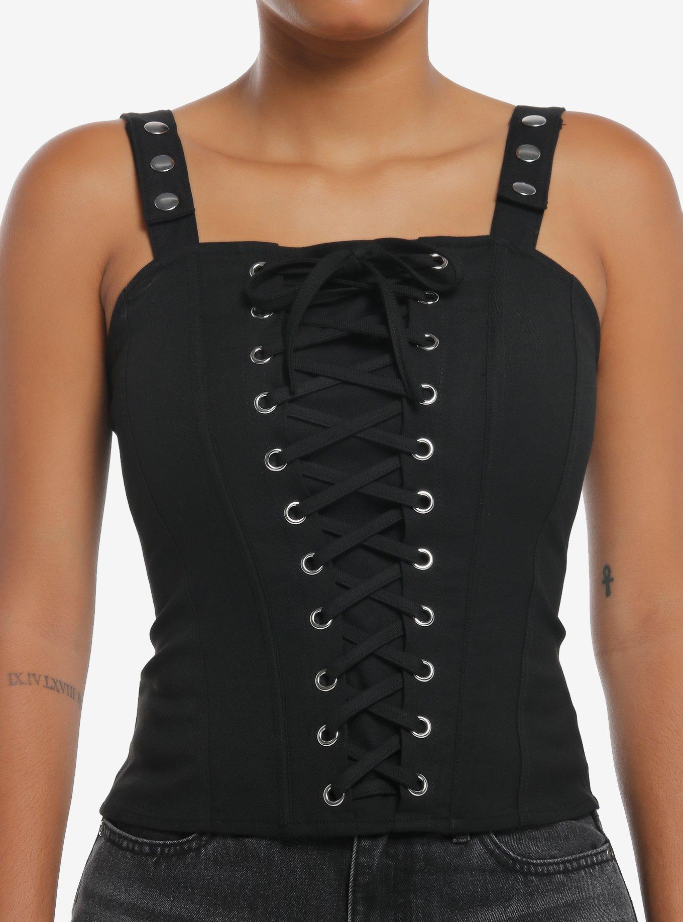 Social Collision Black Lace-Up Girls Corset Top, , hi-res