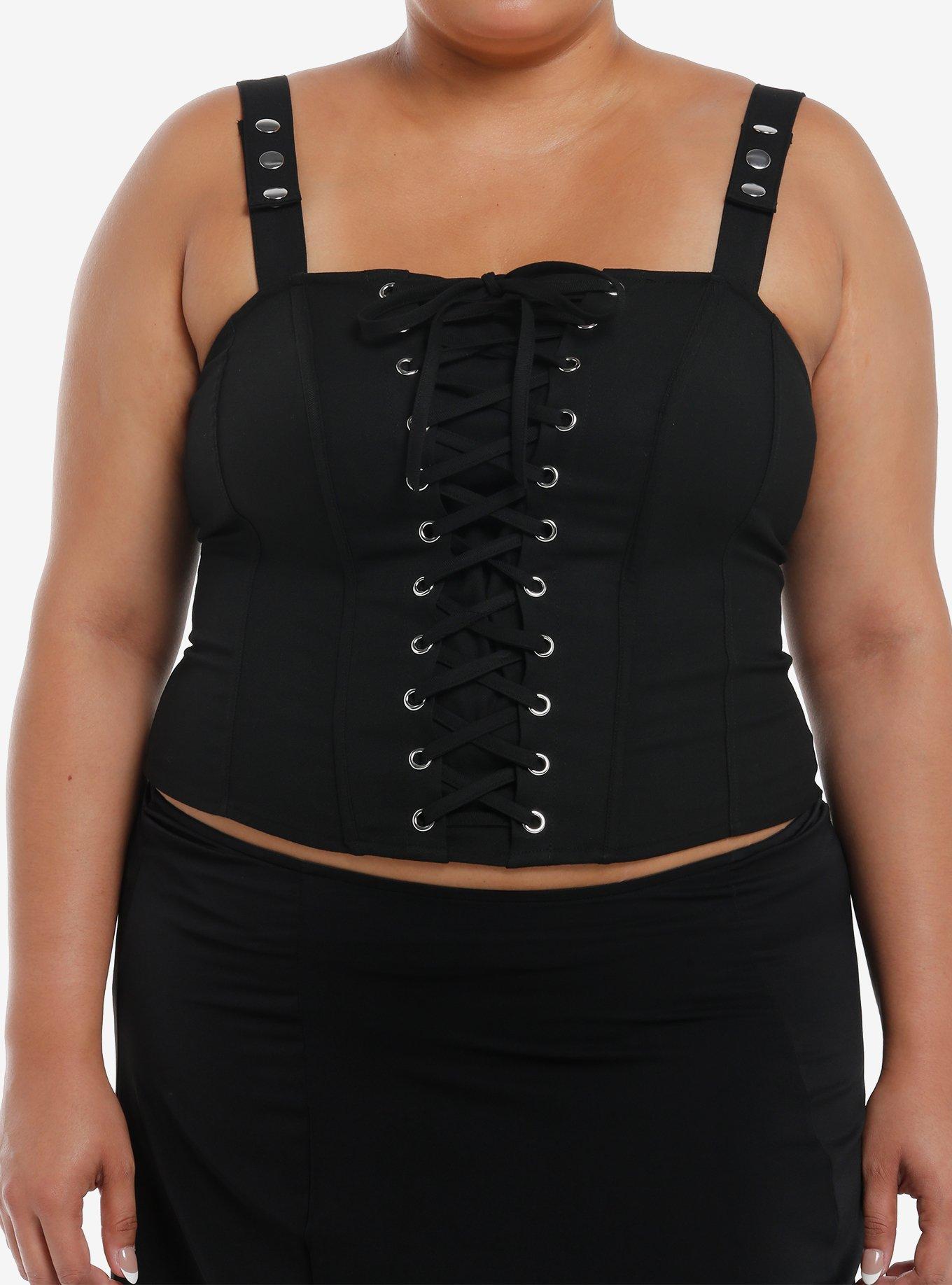 Social Collision Black Lace-Up Girls Corset Top Plus Size, , hi-res