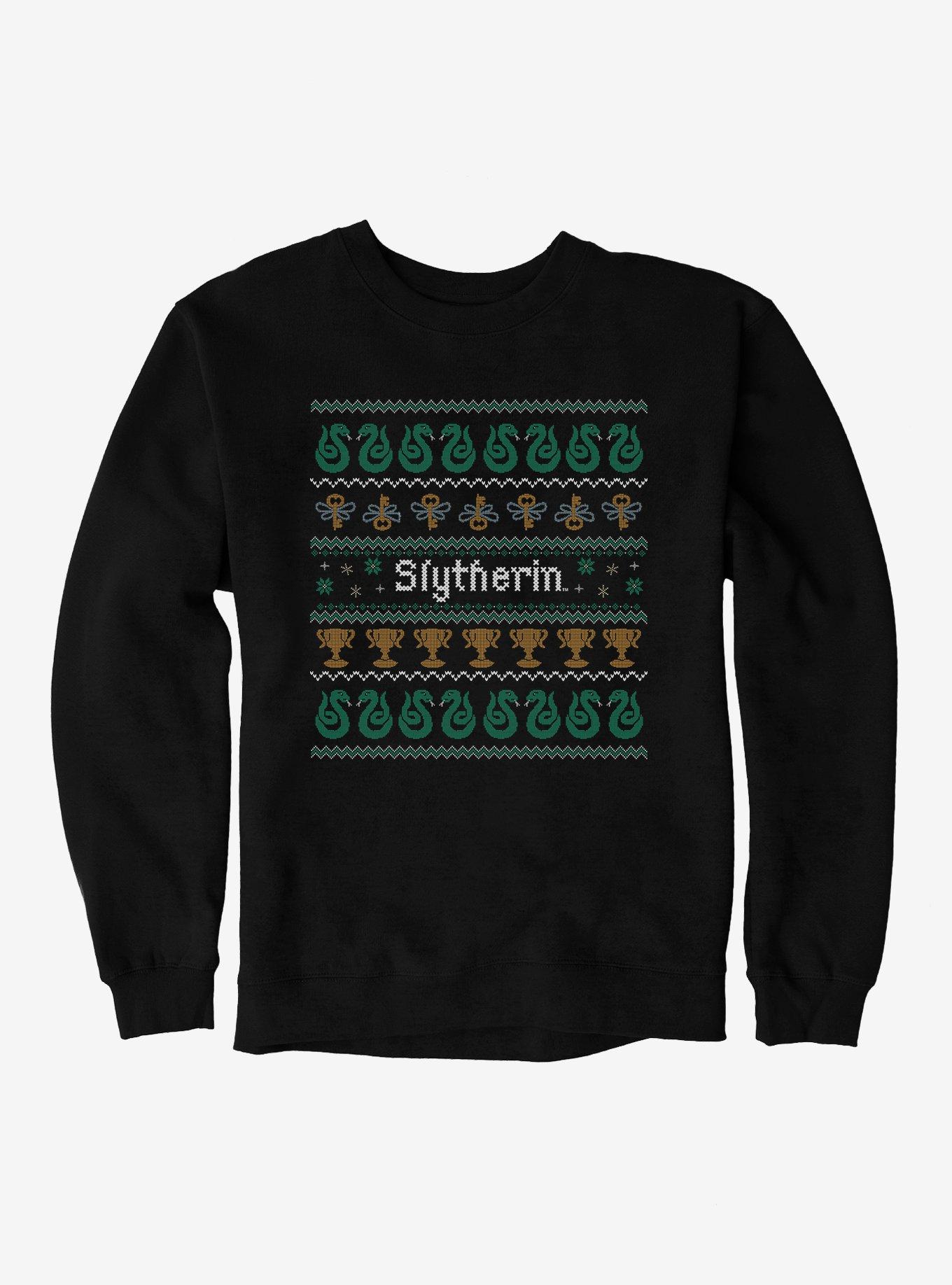 Harry Potter Slytherin Ugly Christmas Pattern Sweatshirt, BLACK, hi-res