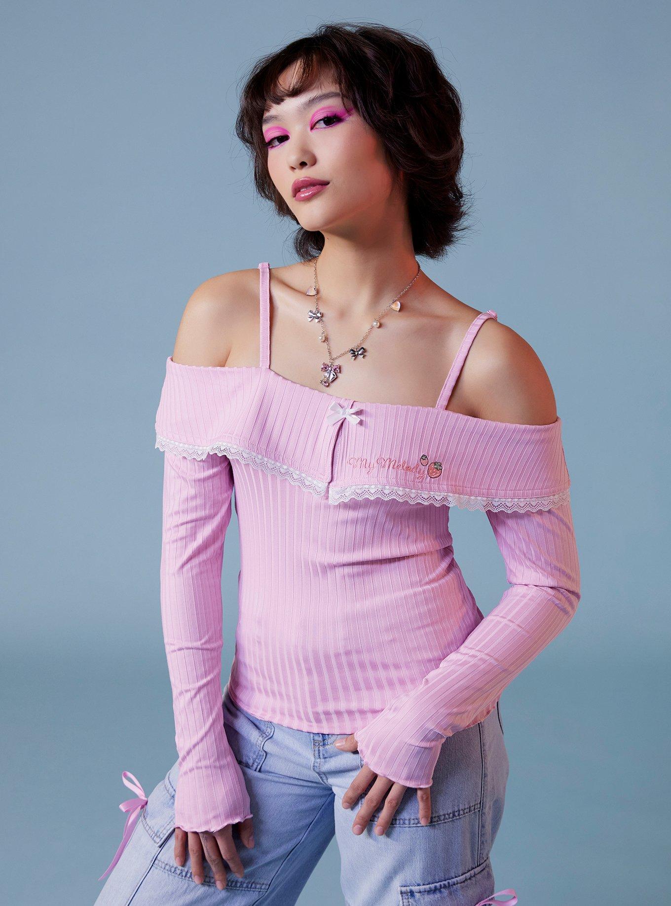 My Melody Lace Cold Shoulder Girls Long-Sleeve Top, , hi-res