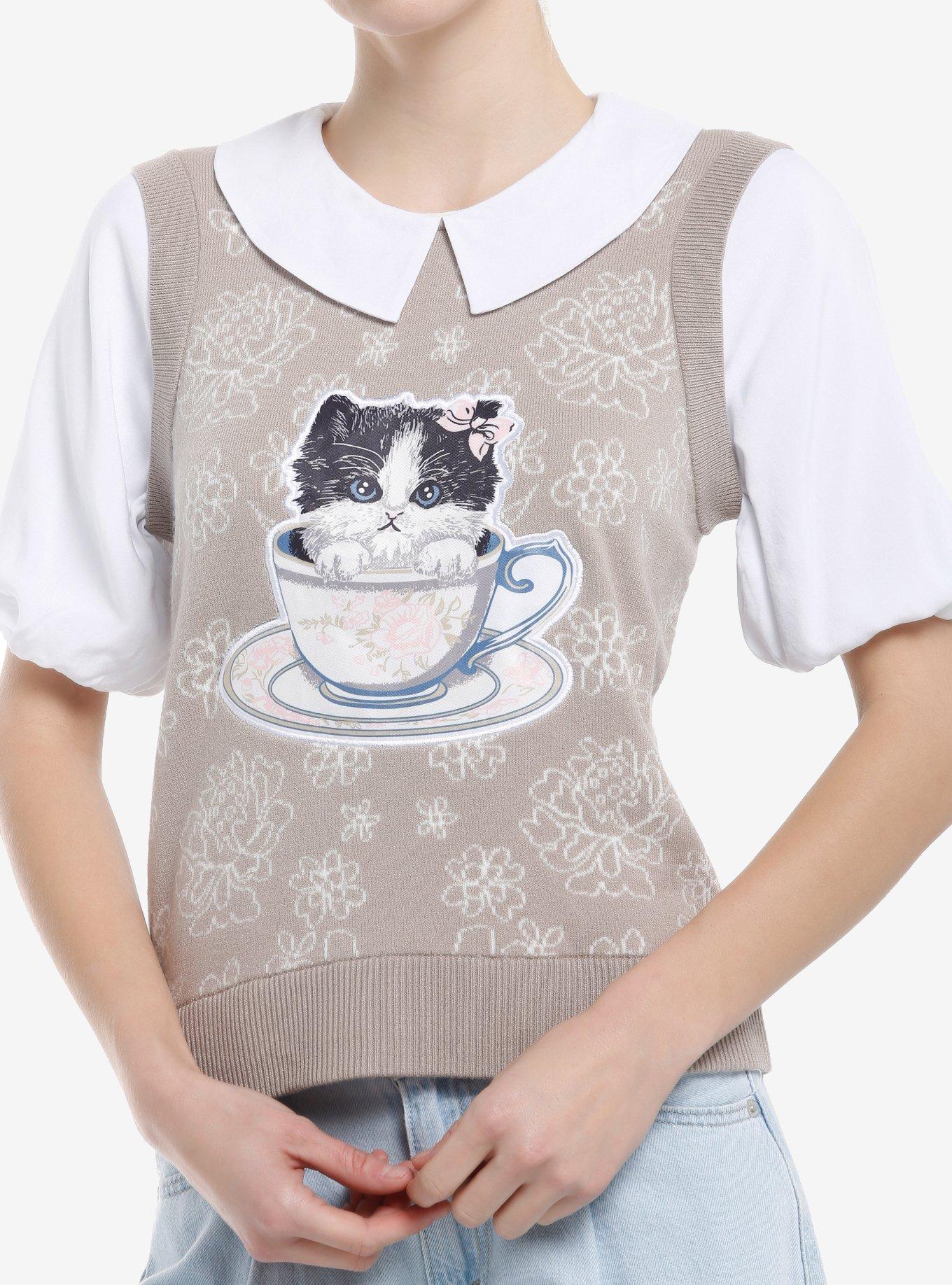 Thorn & Fable Teacup Cat Girls Twofer Top, , hi-res