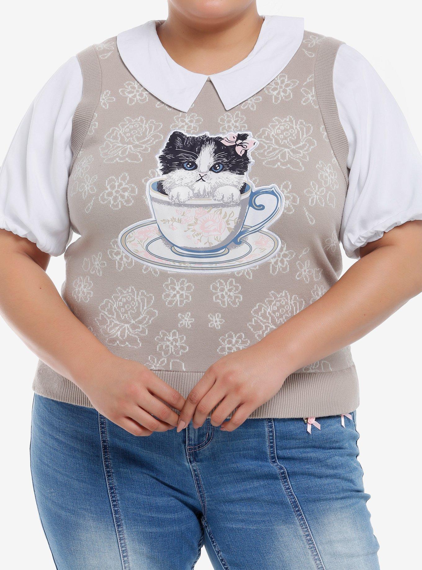 Thorn & Fable Teacup Cat Girls Twofer Top Plus Size, , hi-res