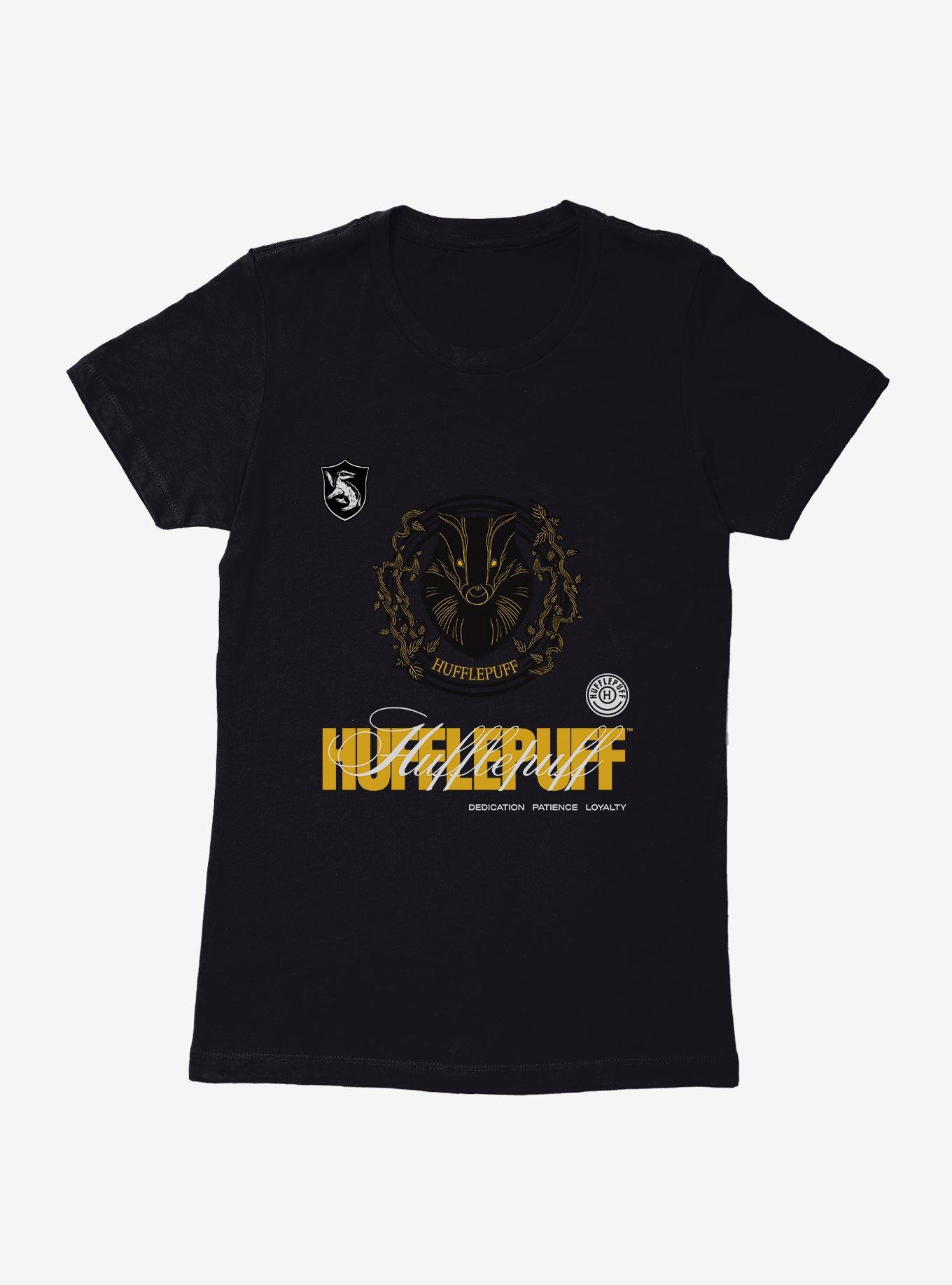 Harry Potter Hufflepuff Seal Motto Womens T-Shirt, BLACK, hi-res