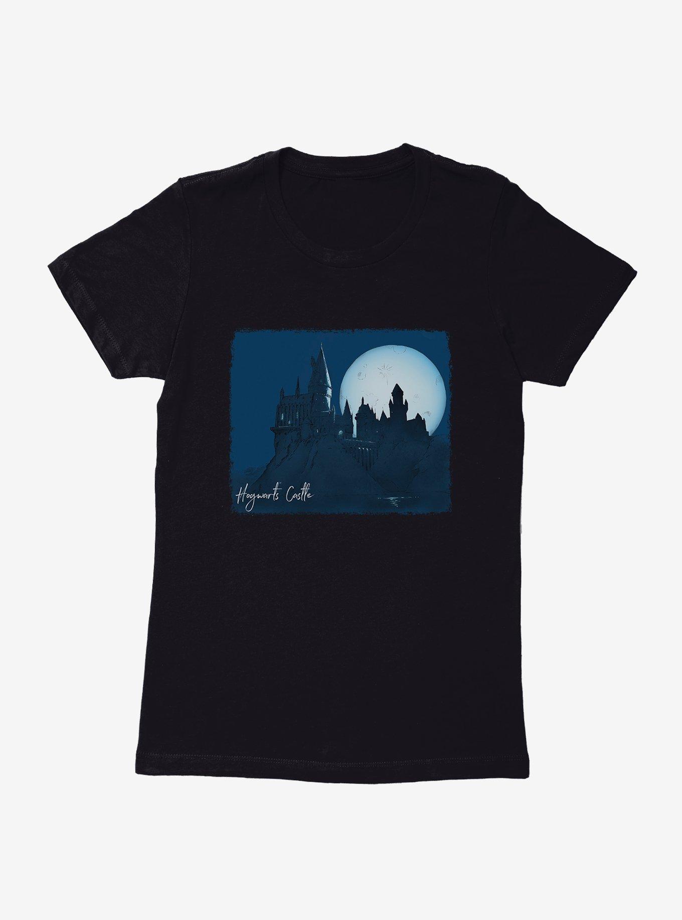 Harry Potter Hogwarts Castle Supermoon Illustrated Womens T-Shirt, BLACK, hi-res