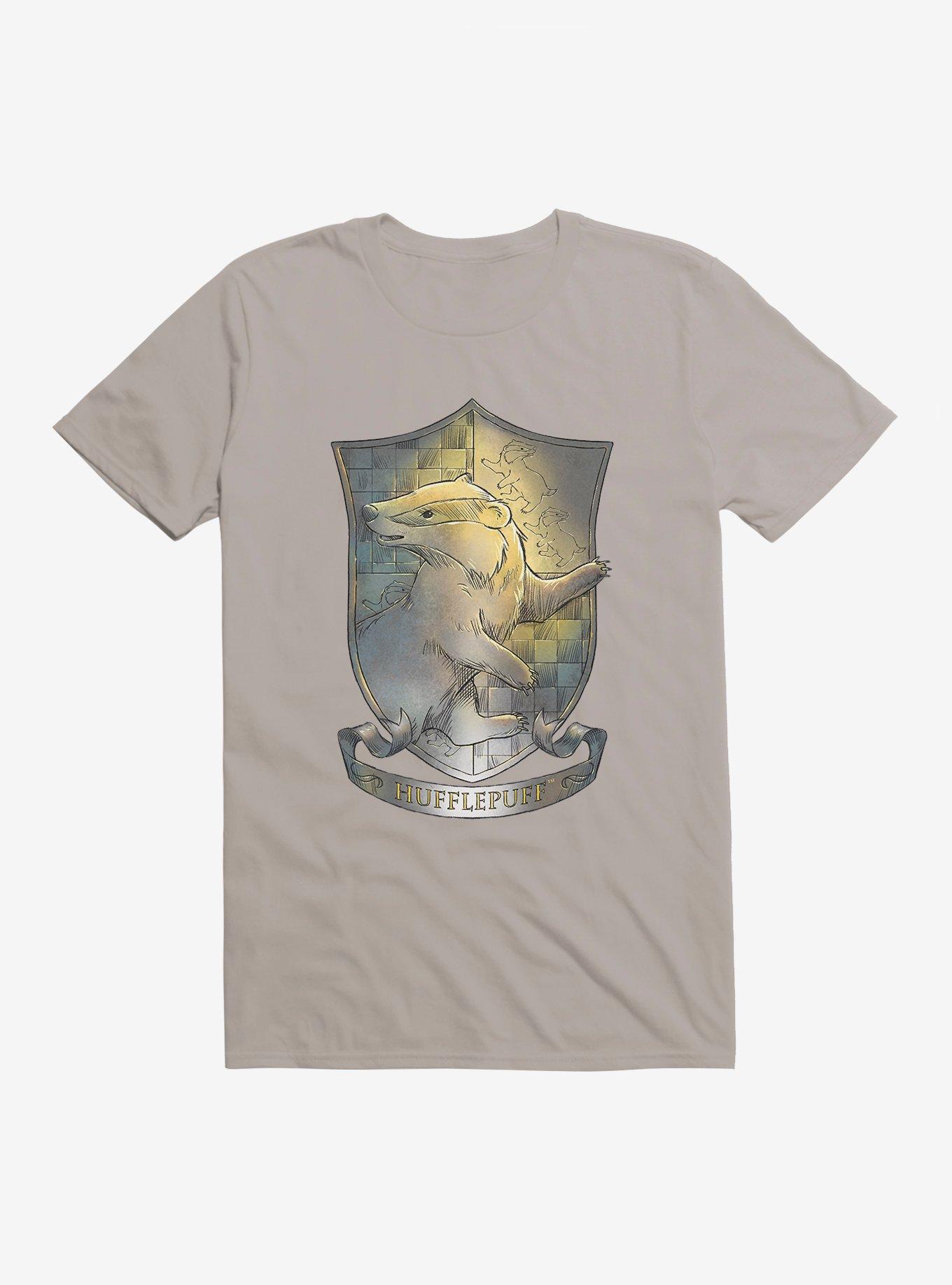 Harry Potter Hufflepuff Crest Illustrated T-Shirt, LIGHT GREY, hi-res