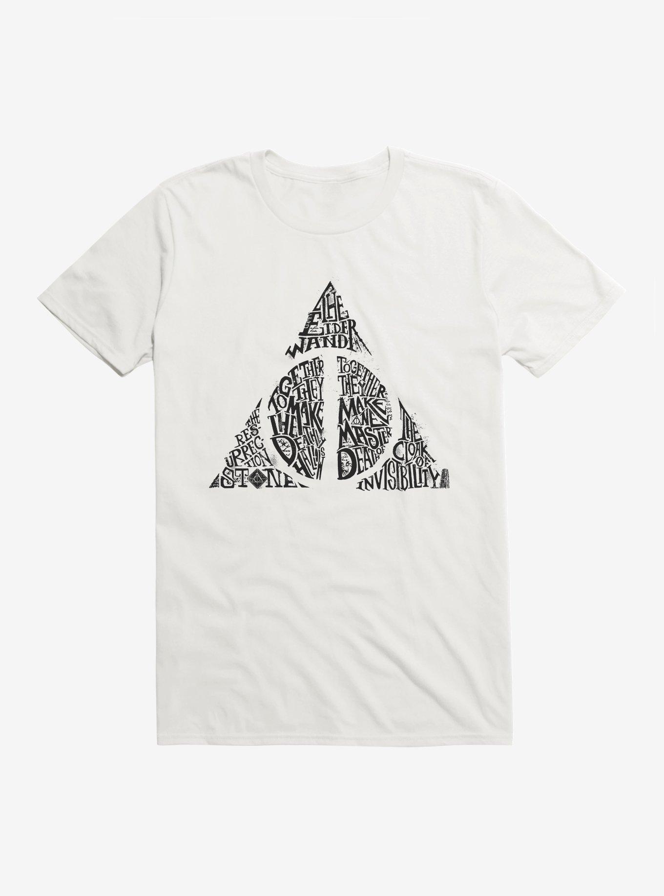 Harry Potter Deathly Hallows Symbol Words T-Shirt, WHITE, hi-res