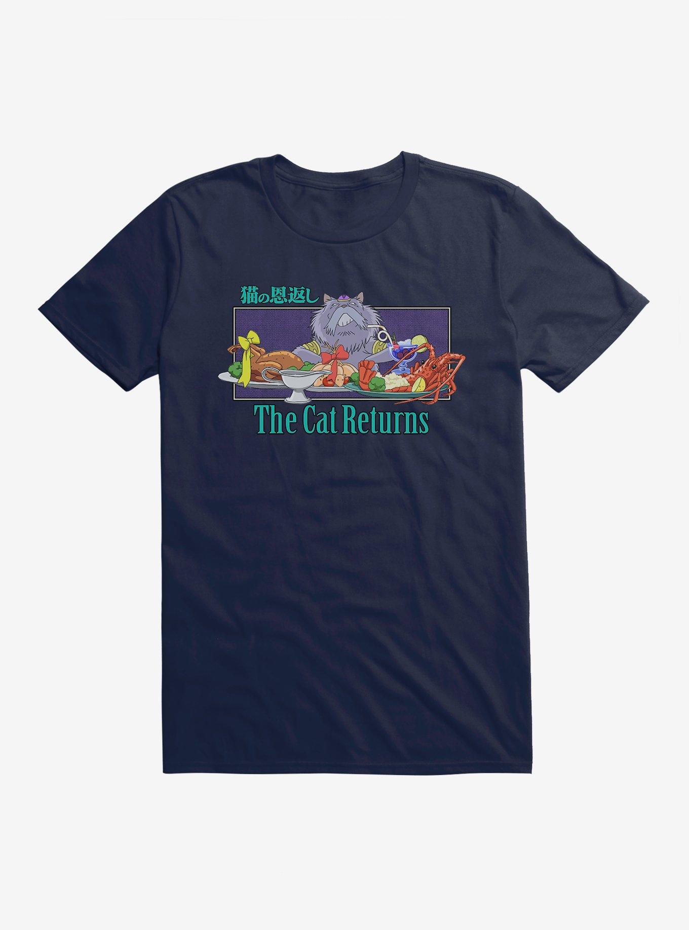 Studio Ghibli The Cat Returns Cat King Feast T-Shirt, MIDNIGHT NAVY, hi-res