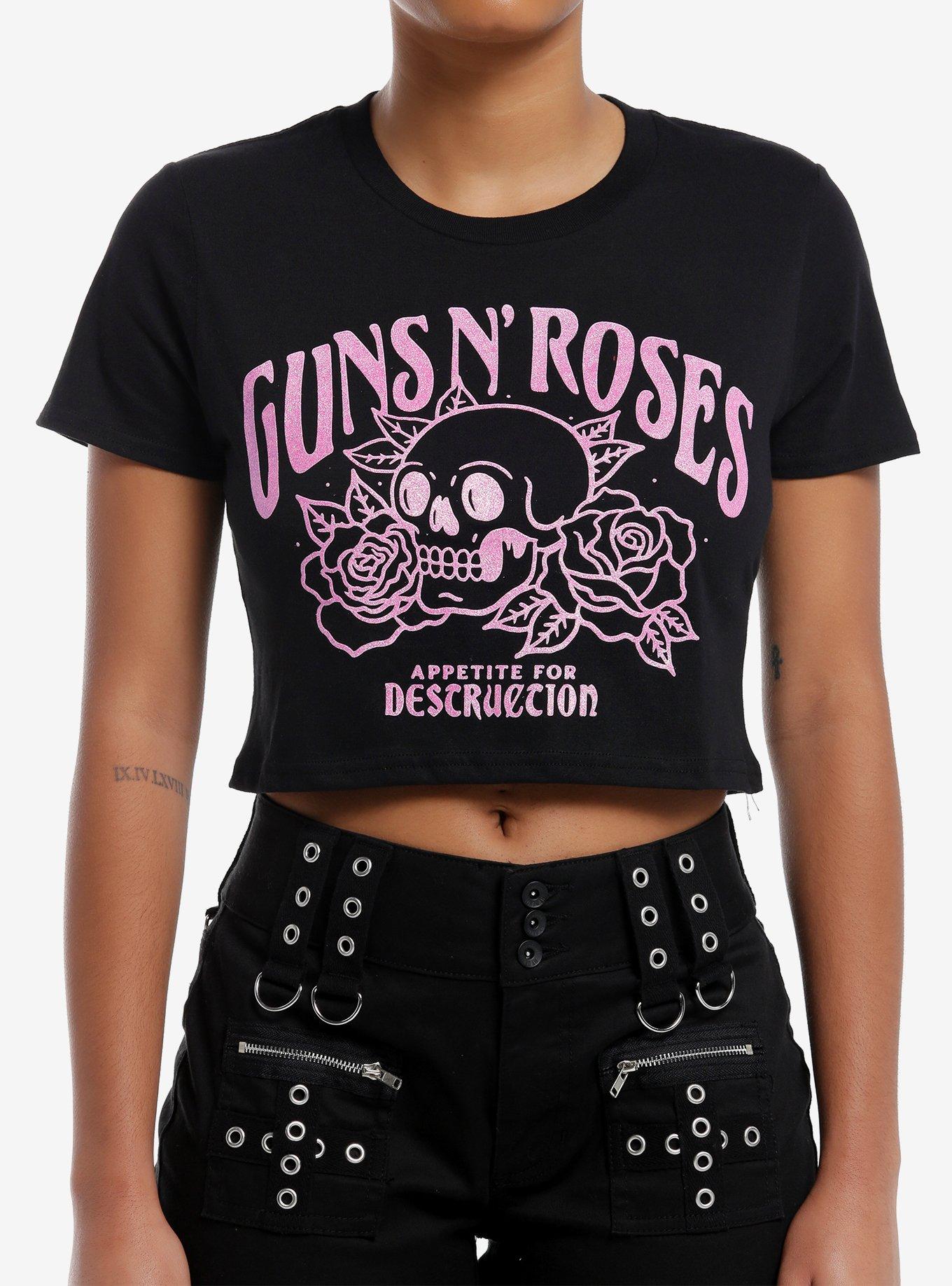 Guns N' Roses Pink Glitter Skull Girls Baby T-Shirt, , hi-res
