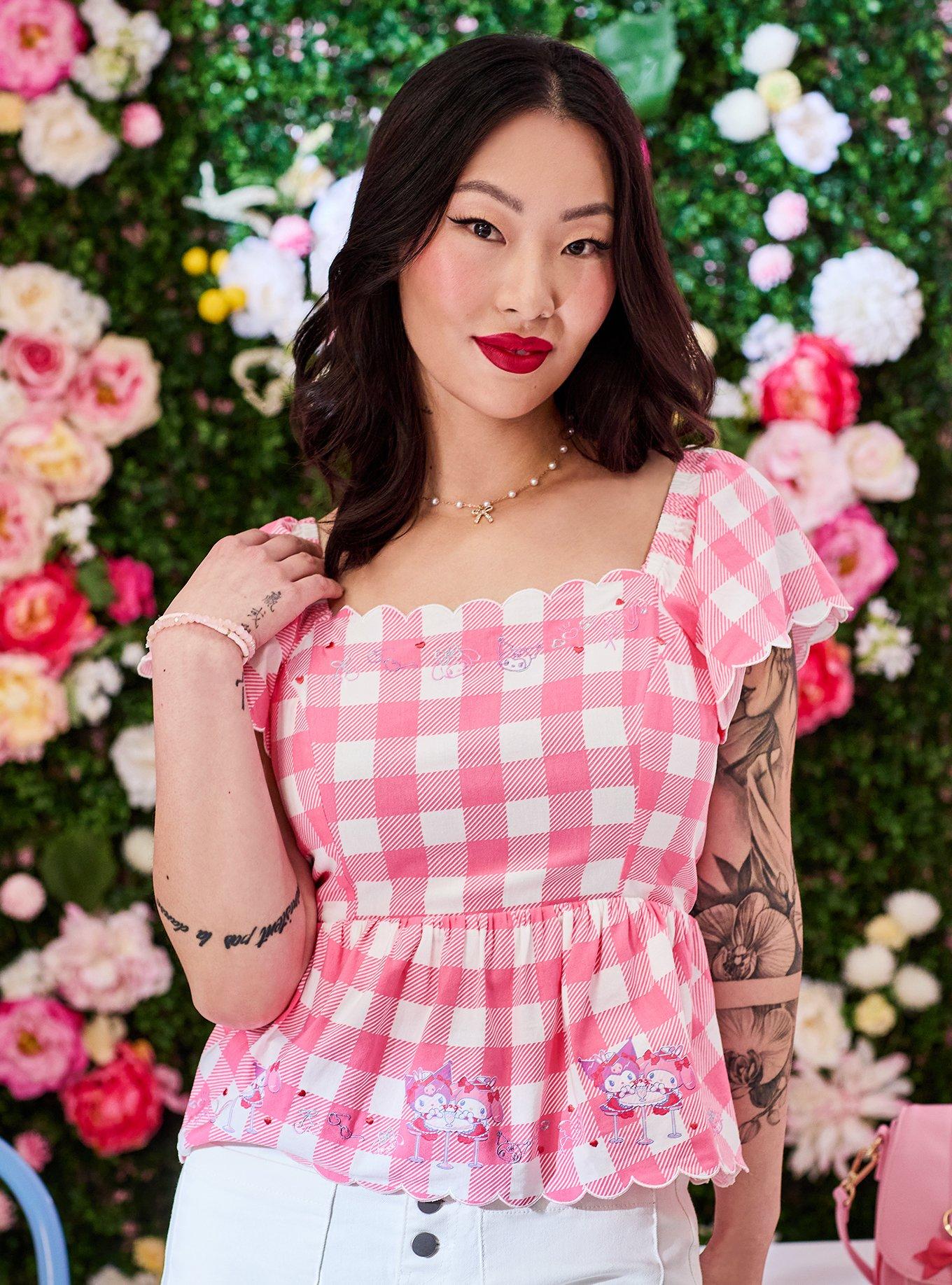 Sanrio My Melody & Kuromi Diner Checkered Tie-Back Women's Plus Size Blouse - BoxLunch Exclusive, , hi-res