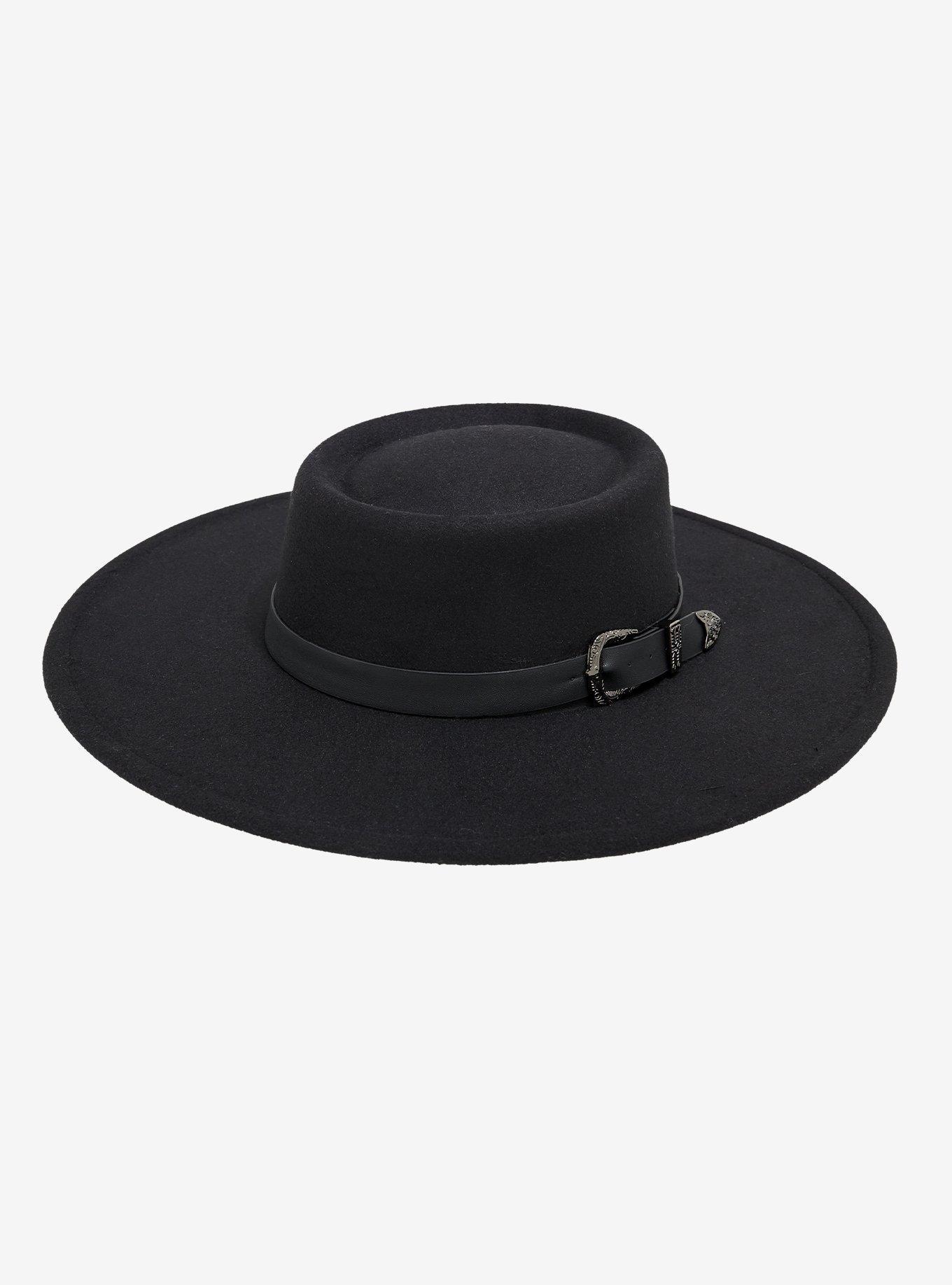 Black Western Buckle Wide Brim Hat, , hi-res