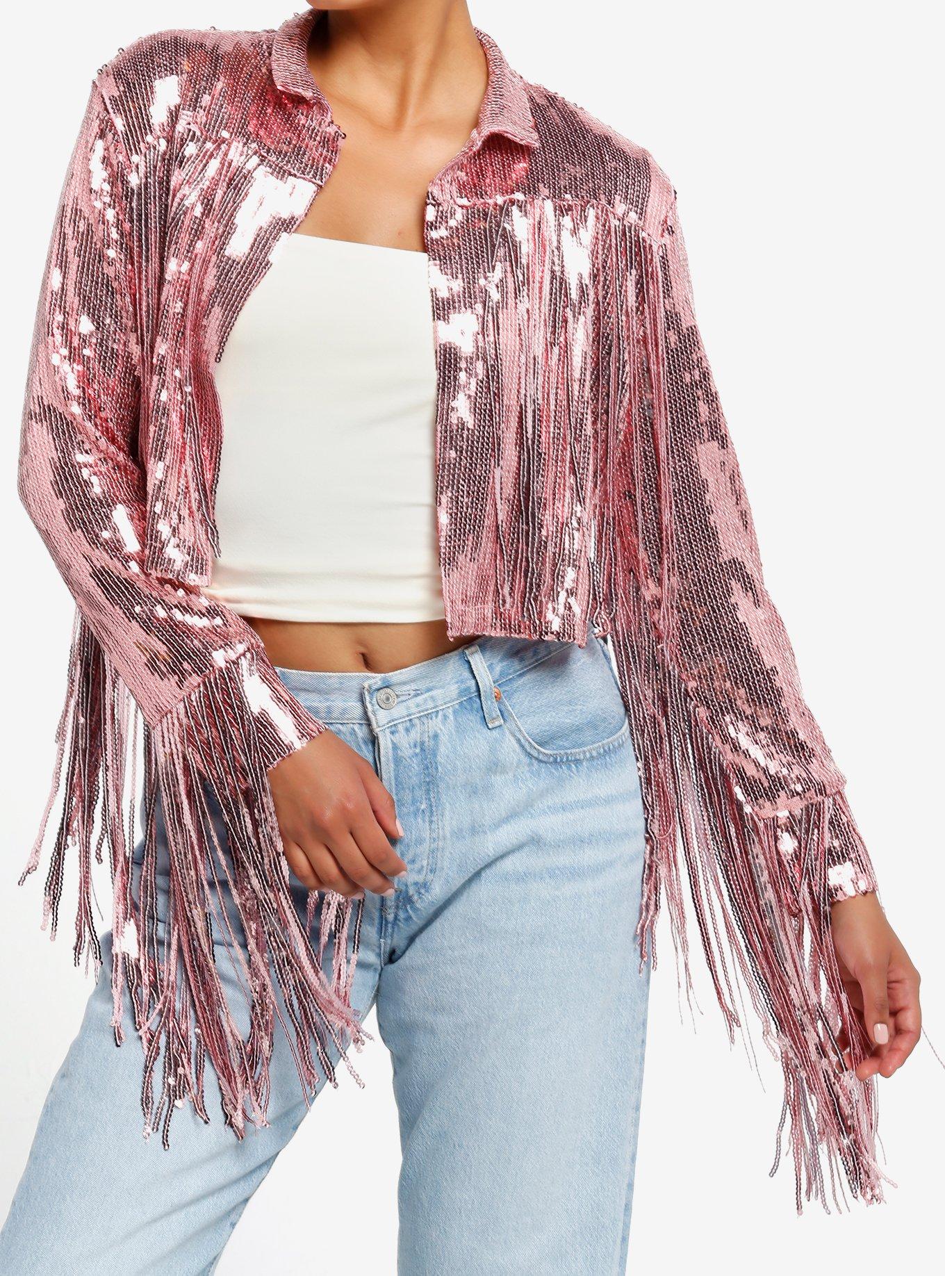 Pink Sequin Fringe Girls Jacket, , hi-res