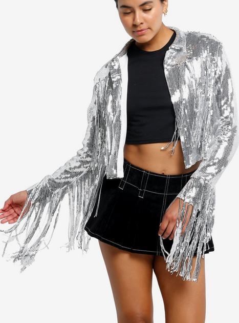 Silver Sequin Fringe Girls Jacket Hot Topic