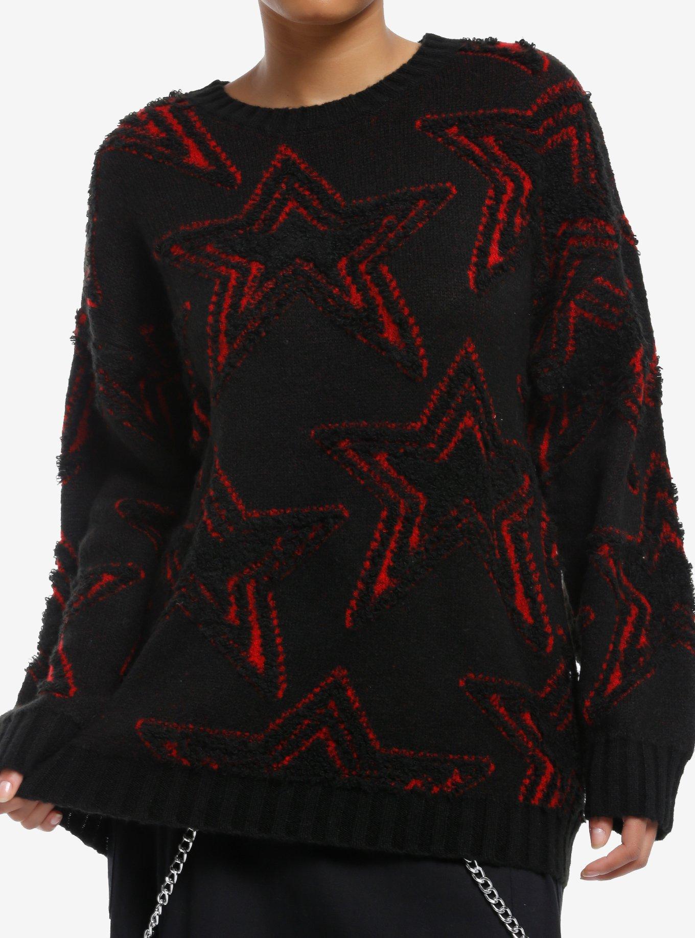 Social Collision Black & Red Star Knit Girls Sweater, , hi-res