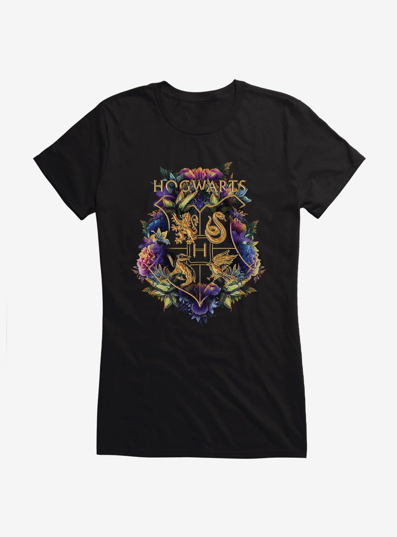 Harry Potter Hogwarts Floral Shield Girls T-Shirt, BLACK, hi-res