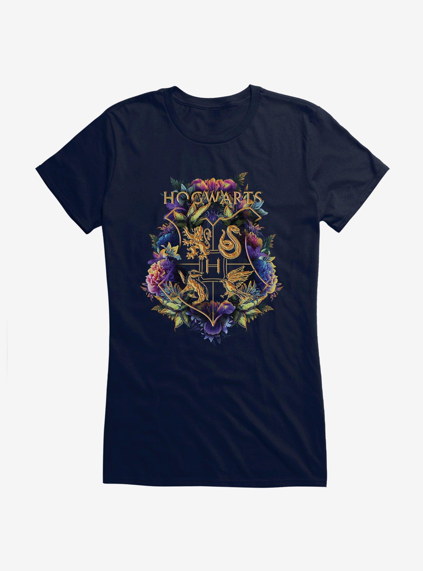 Harry Potter Hogwarts Floral Shield Girls T-Shirt, NAVY, hi-res