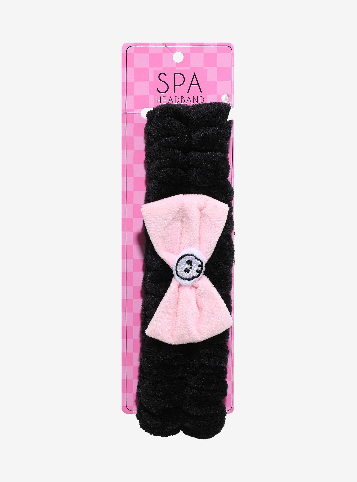 Black & Pink Skull Bow Spa Headband, , hi-res