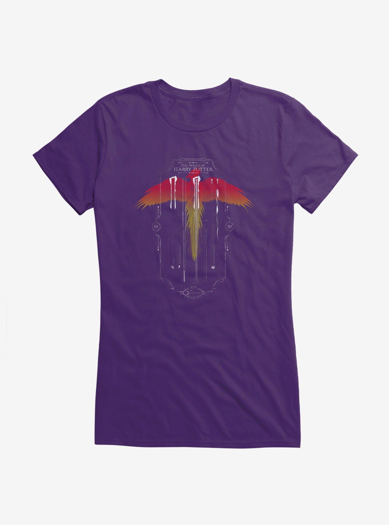 Harry Potter Potter Wand Phoenix Feather Girls Black T-Shirt, PURPLE, hi-res