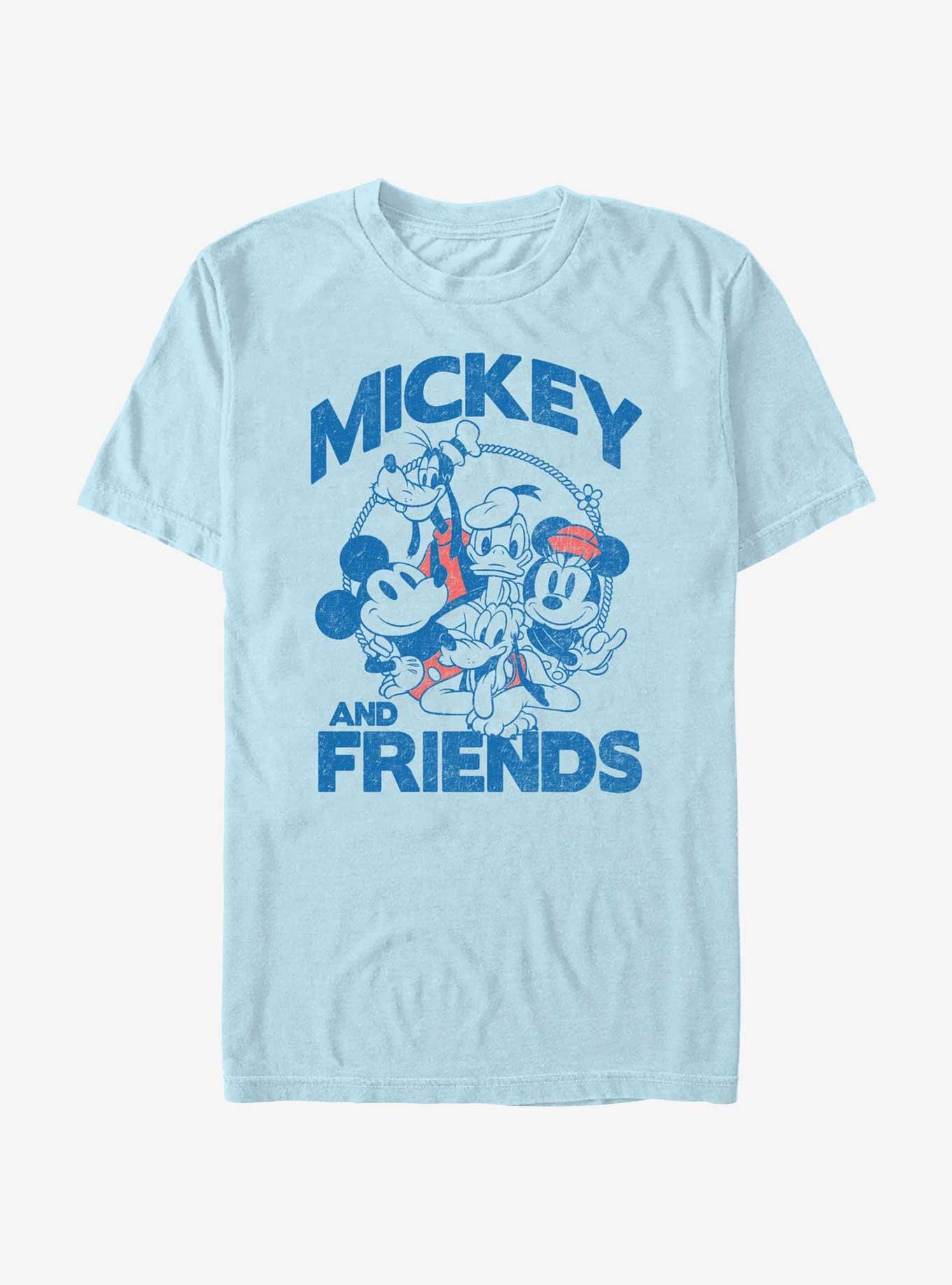 Disney Mickey Mouse Happy Campers Group Garment Dye T-Shirt, CHAMBRAY, hi-res