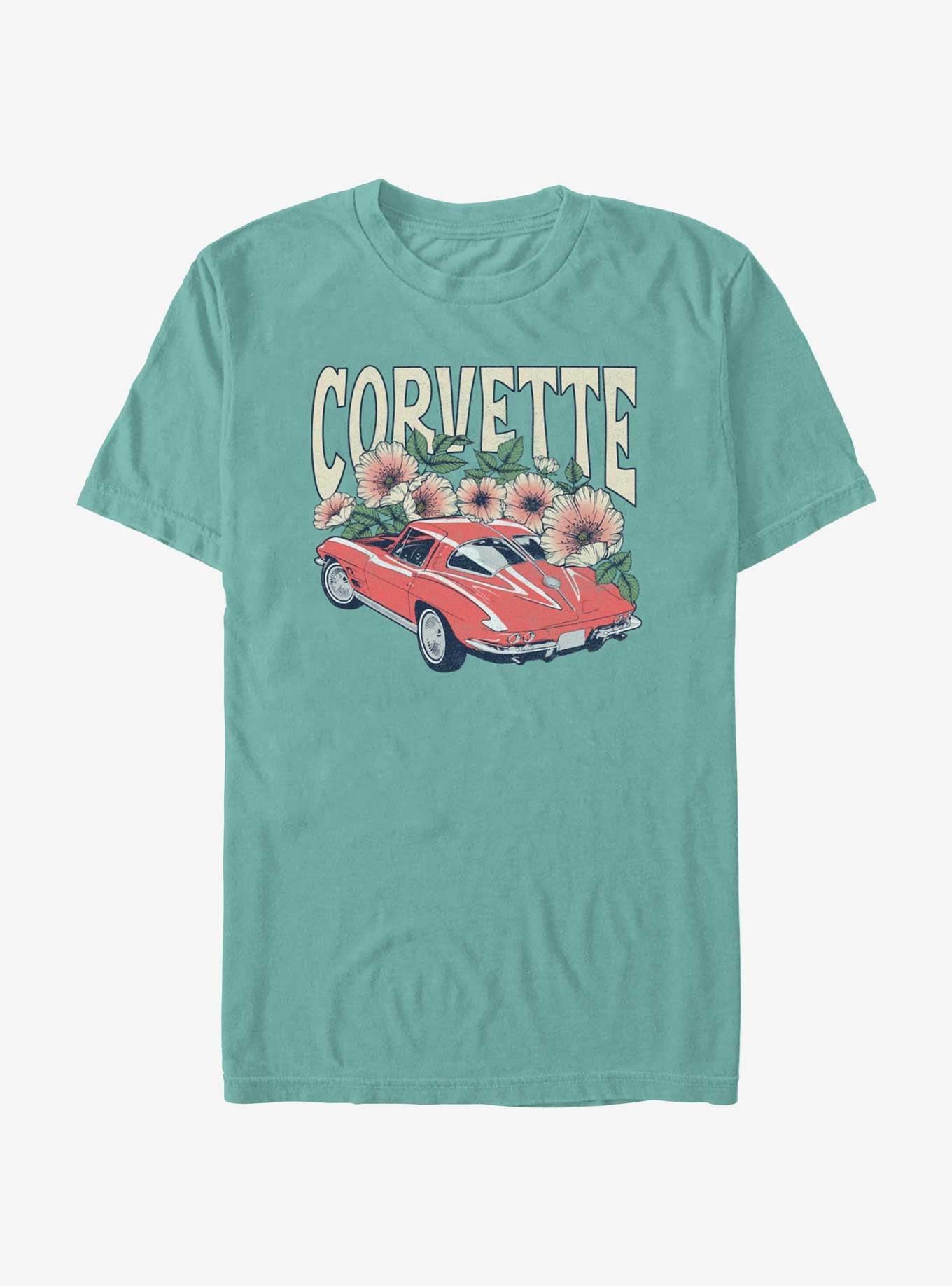 General Motors Corvette Flowers Garment Dye T-Shirt, SEAFOAM, hi-res