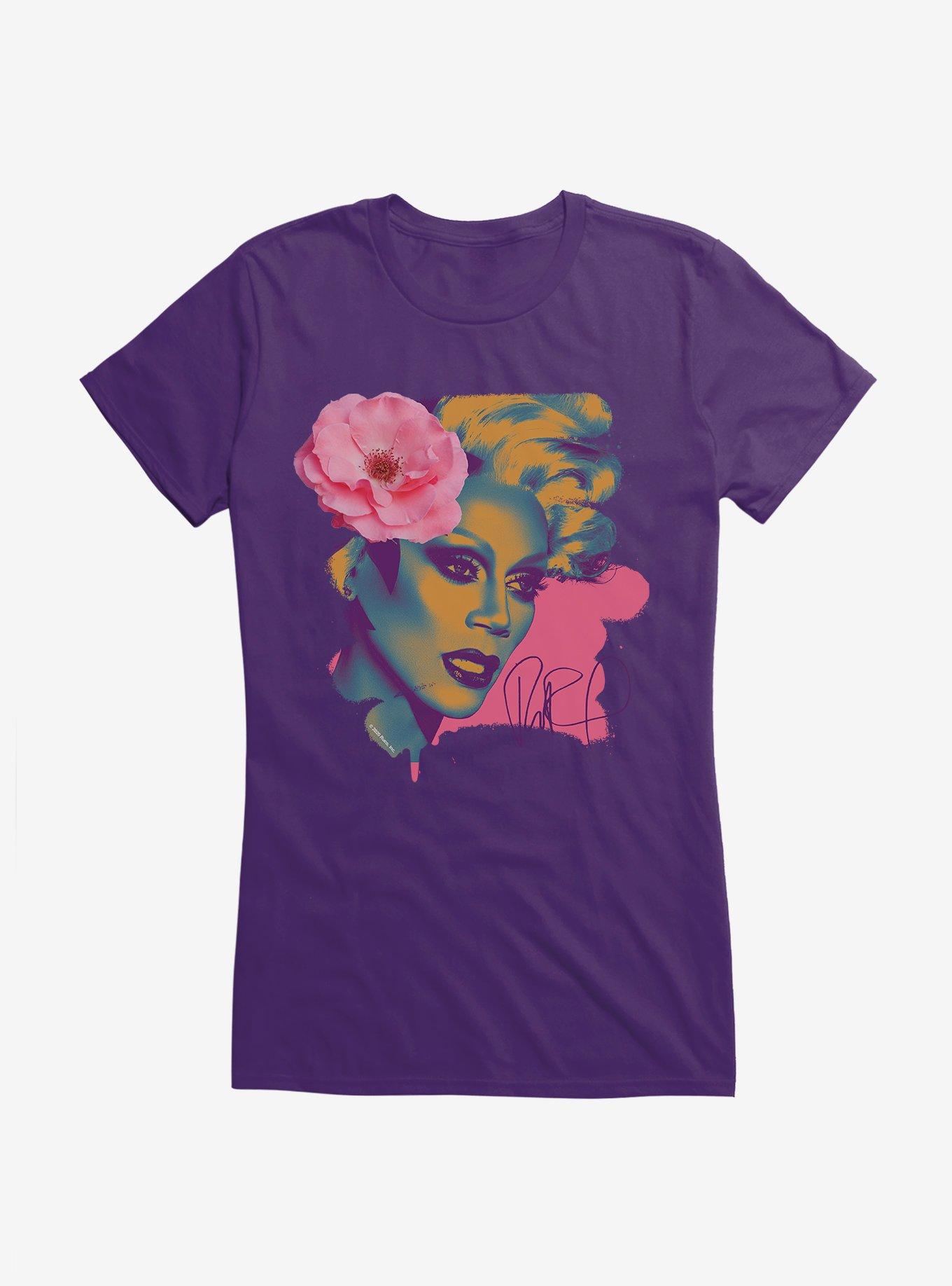 RuPaul Floral Portrait Girls T-Shirt, PURPLE, hi-res