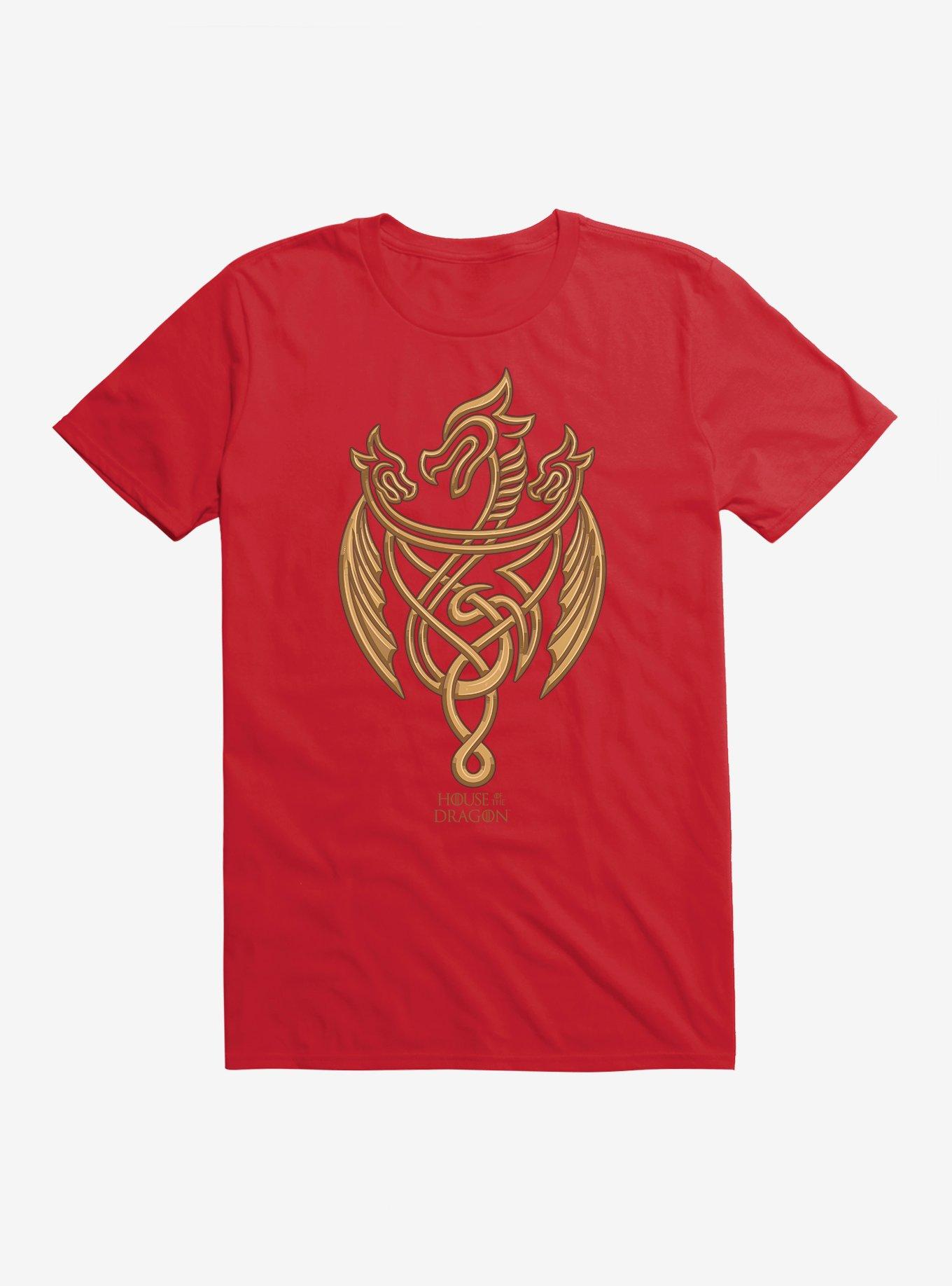 House of the Dragon Gold Three-Headed Dragon T-Shirt, RED, hi-res