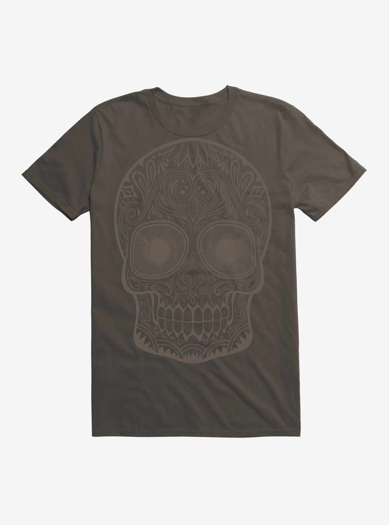Light Grey Sugar Skull T-Shirt, SMOKE, hi-res