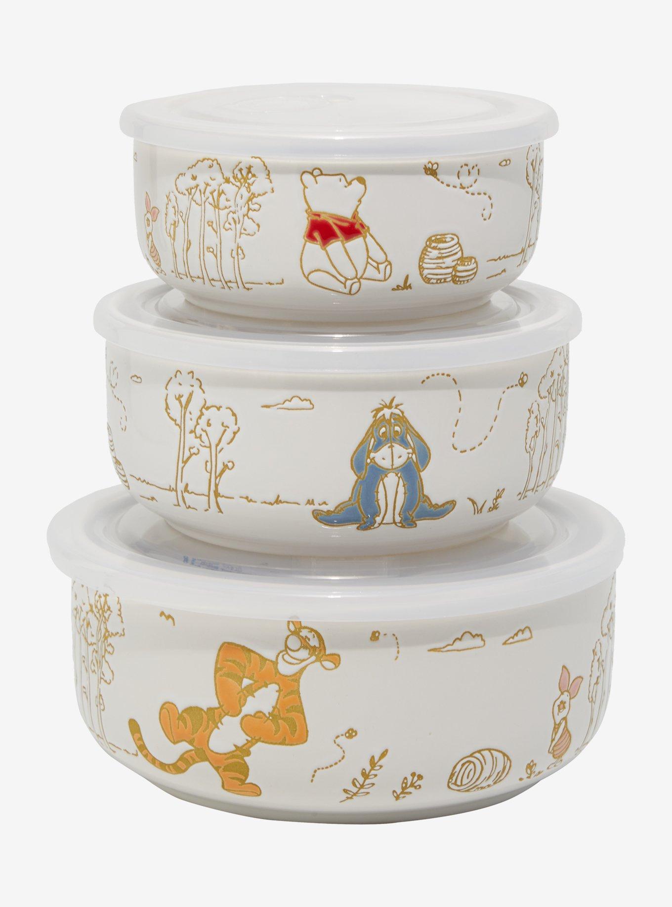 Disney Winnie the Pooh Wax Resist Characters Ceramic Food Storage Bowl Set, , hi-res
