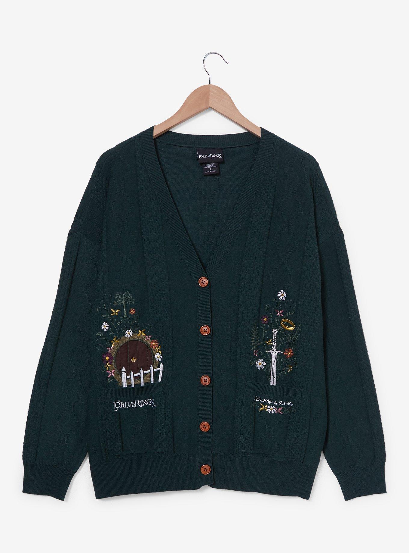 The Lord of the Rings Hobbit Home Women's Plus Size Cardigan — BoxLunch Exclusive, DARK GREEN, hi-res