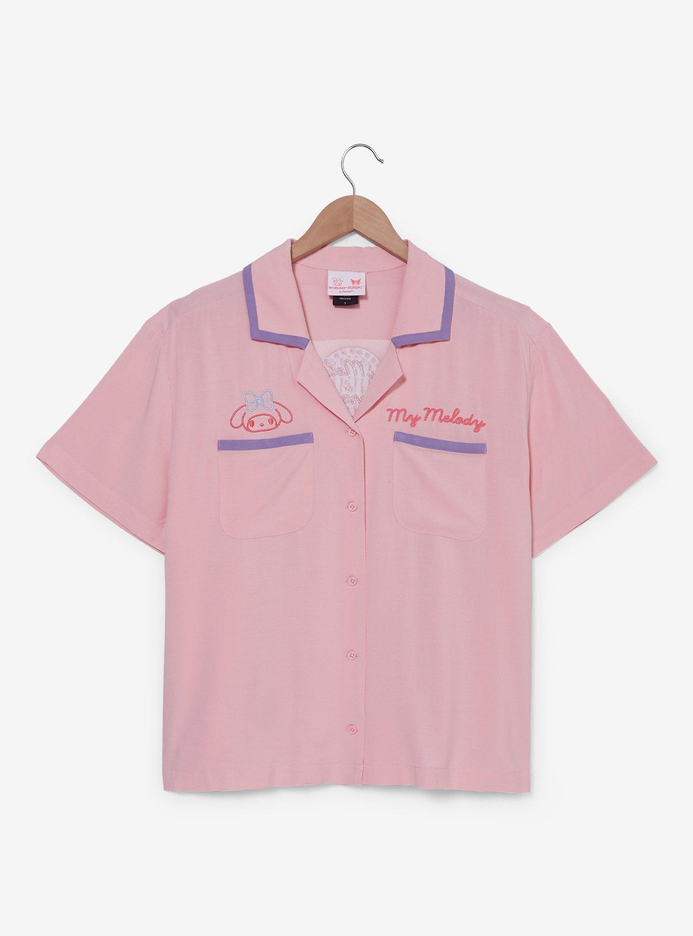 Sanrio My Melody Diner Women's Plus Size Cropped Woven Button-Up - BoxLunch Exclusive, PINK, hi-res
