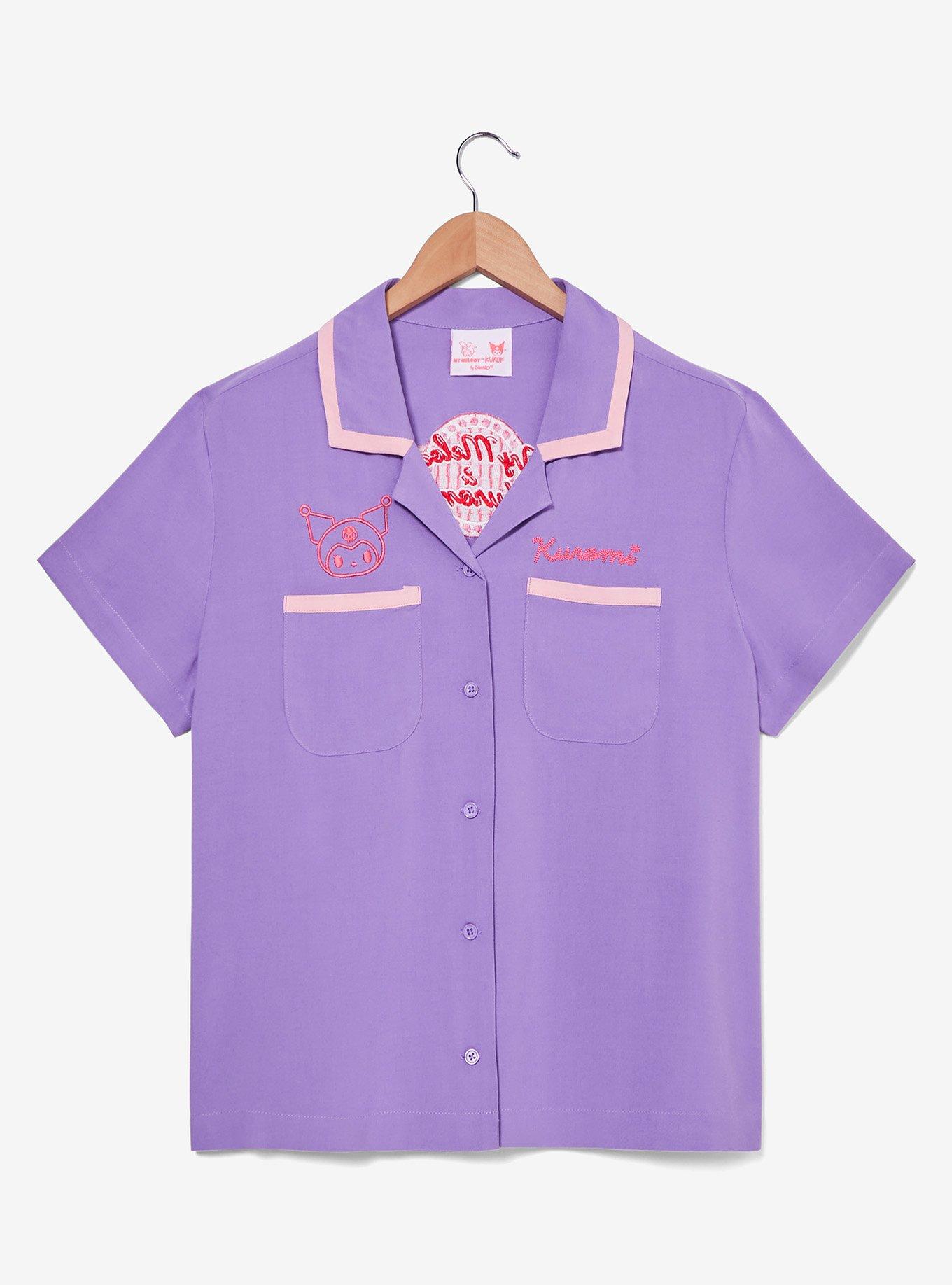 Sanrio Kuromi Diner Women's Cropped Woven Button-Up - BoxLunch Exclusive, PURPLE, hi-res