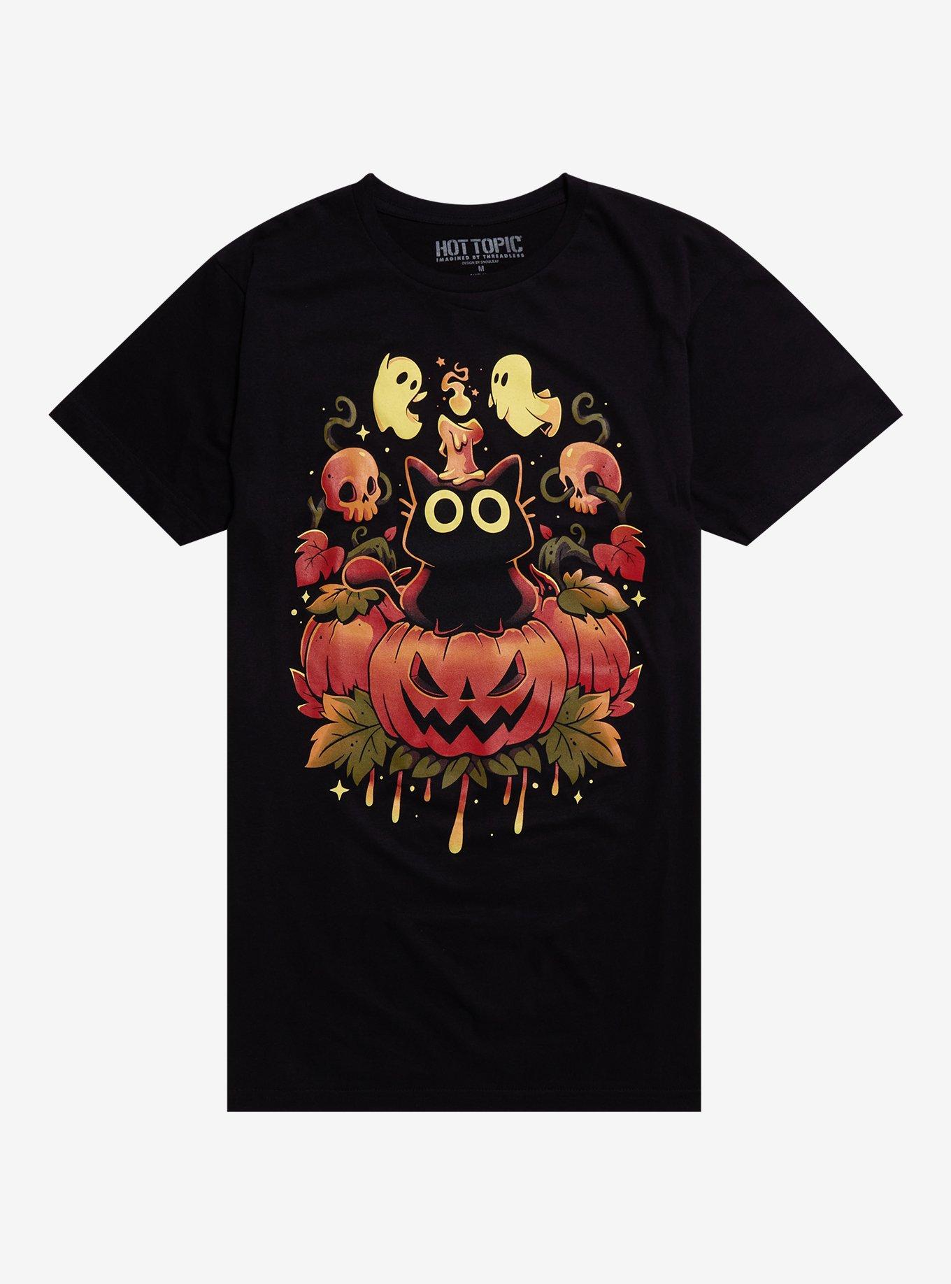 Black Cat Pumpkin T-Shirt By Snouleaf, BLACK, hi-res