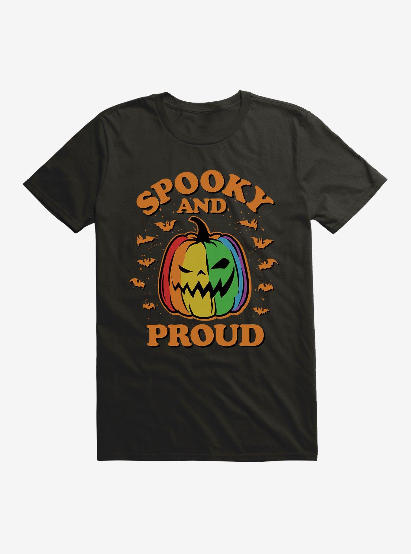 Hot Topic Spooky And Proud Rainbow Jack-O'-Lantern T-Shirt, BLACK, hi-res