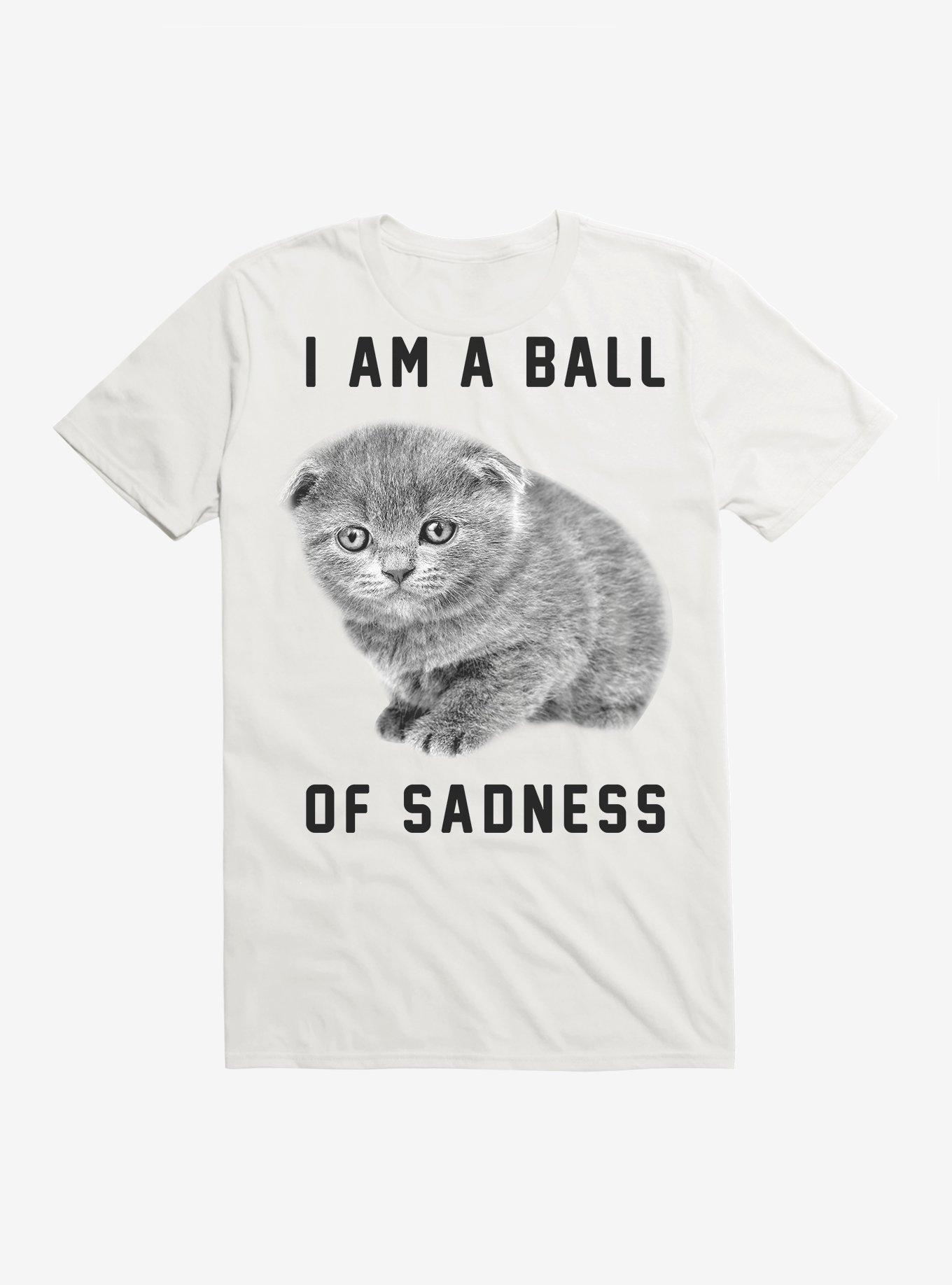 Ball Of Sadness Kitty T-Shirt, WHITE, hi-res