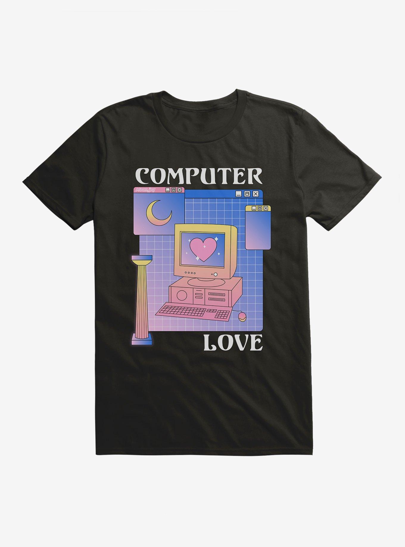 Vaporwave Computer Love T-Shirt, BLACK, hi-res