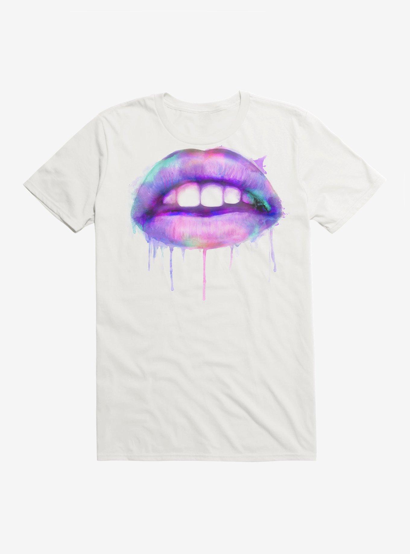 Dripping Paint Lips T-Shirt, WHITE, hi-res