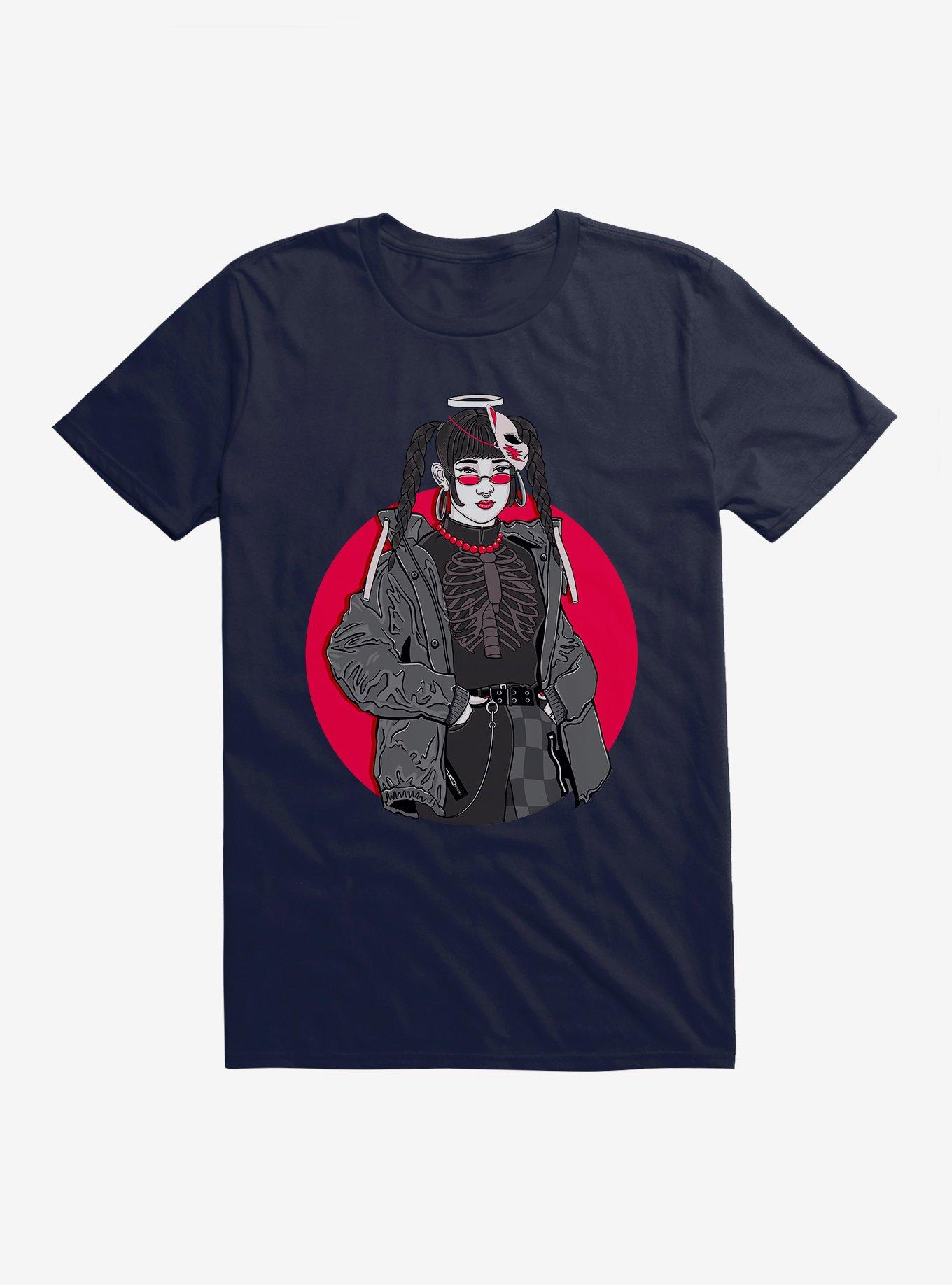 Anime Streetwear Girl Cosplay T-Shirt, NAVY, hi-res