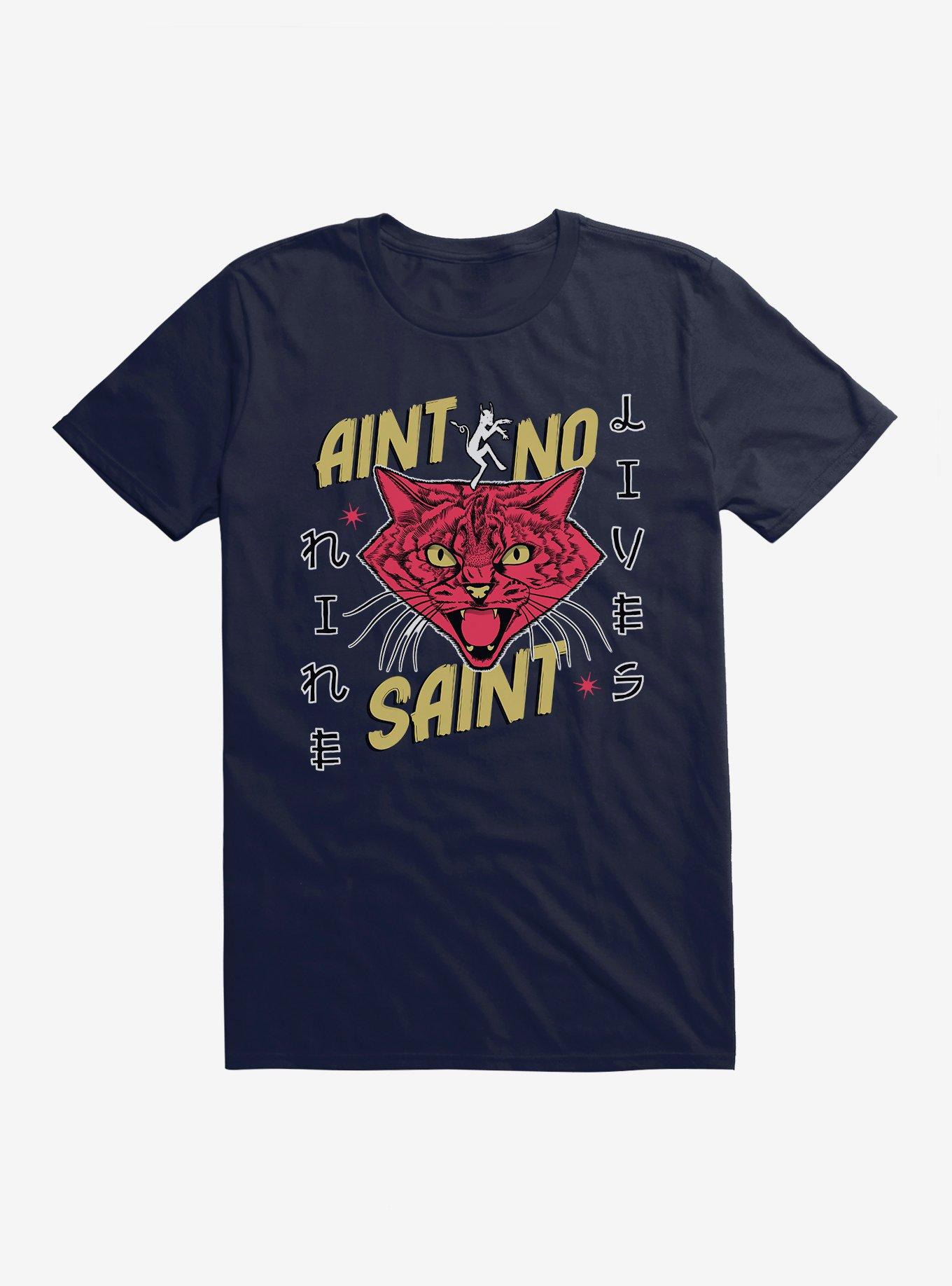 Cats No Saint T-Shirt, NAVY, hi-res