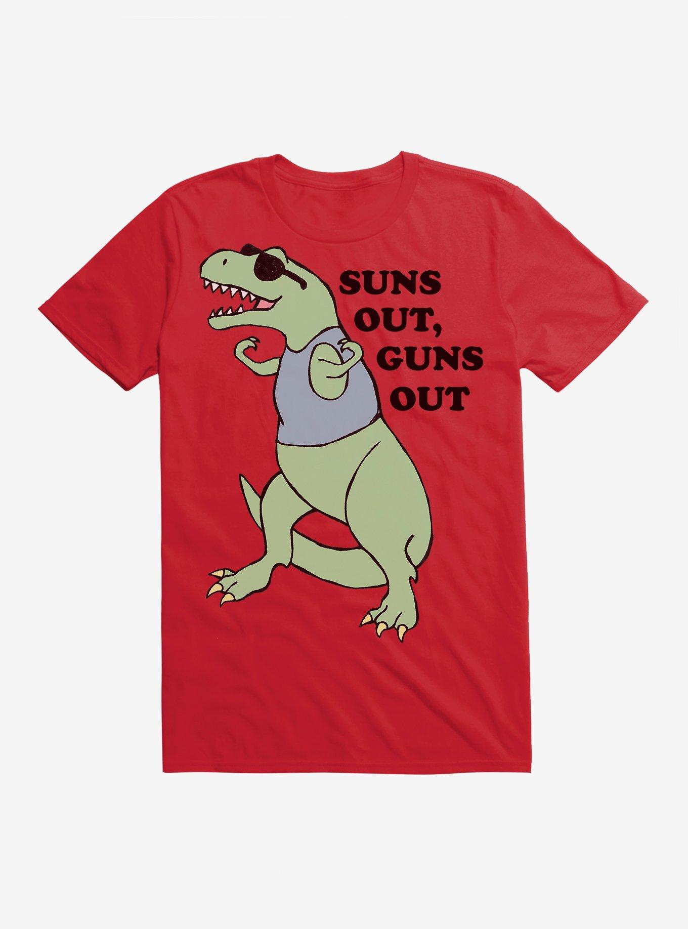 Sun's Out Guns Out Dinosaur T-Shirt, RED, hi-res