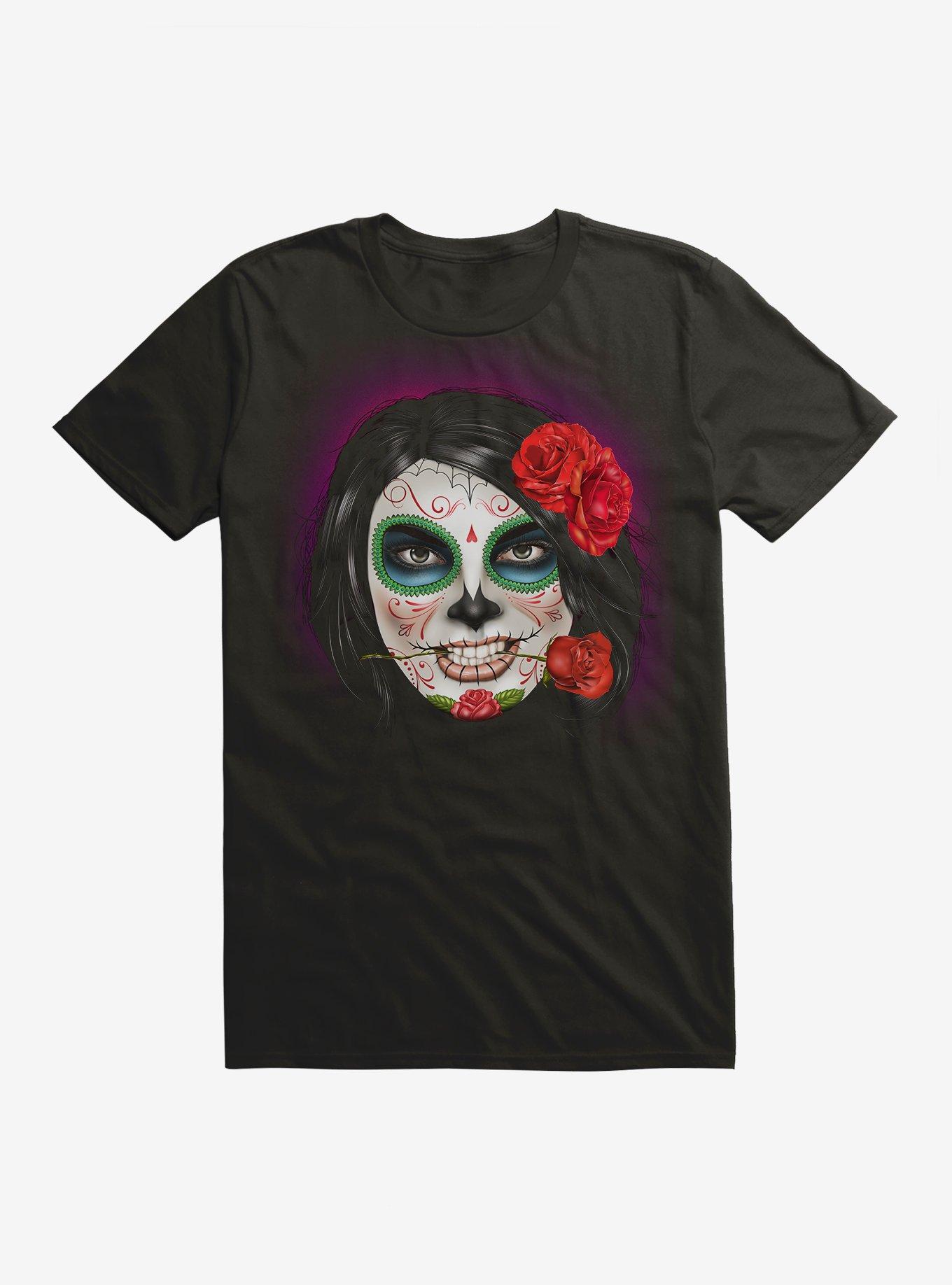 Muertos Girl Sugar Skull T-Shirt, BLACK, hi-res