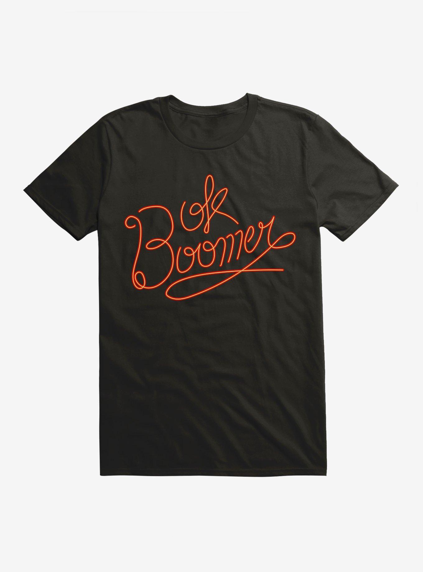 OK Boomer Neon Cursive Font T-Shirt, BLACK, hi-res