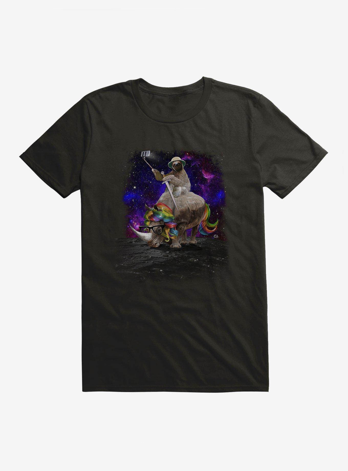 Sloth Rhinocorn and Selfie Stick T-Shirt, BLACK, hi-res