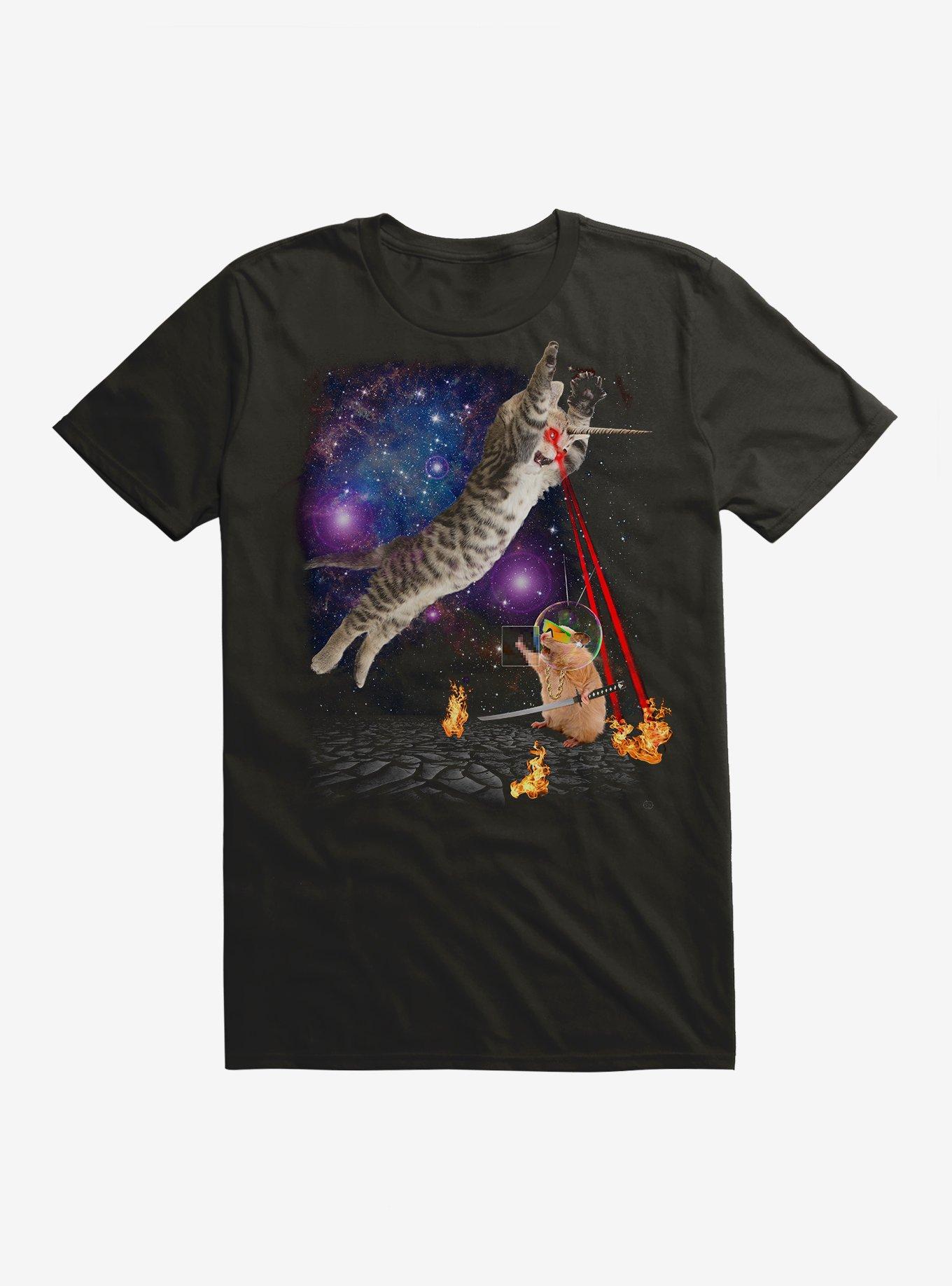 Laser Kitten Fights Hamster T-Shirt, BLACK, hi-res