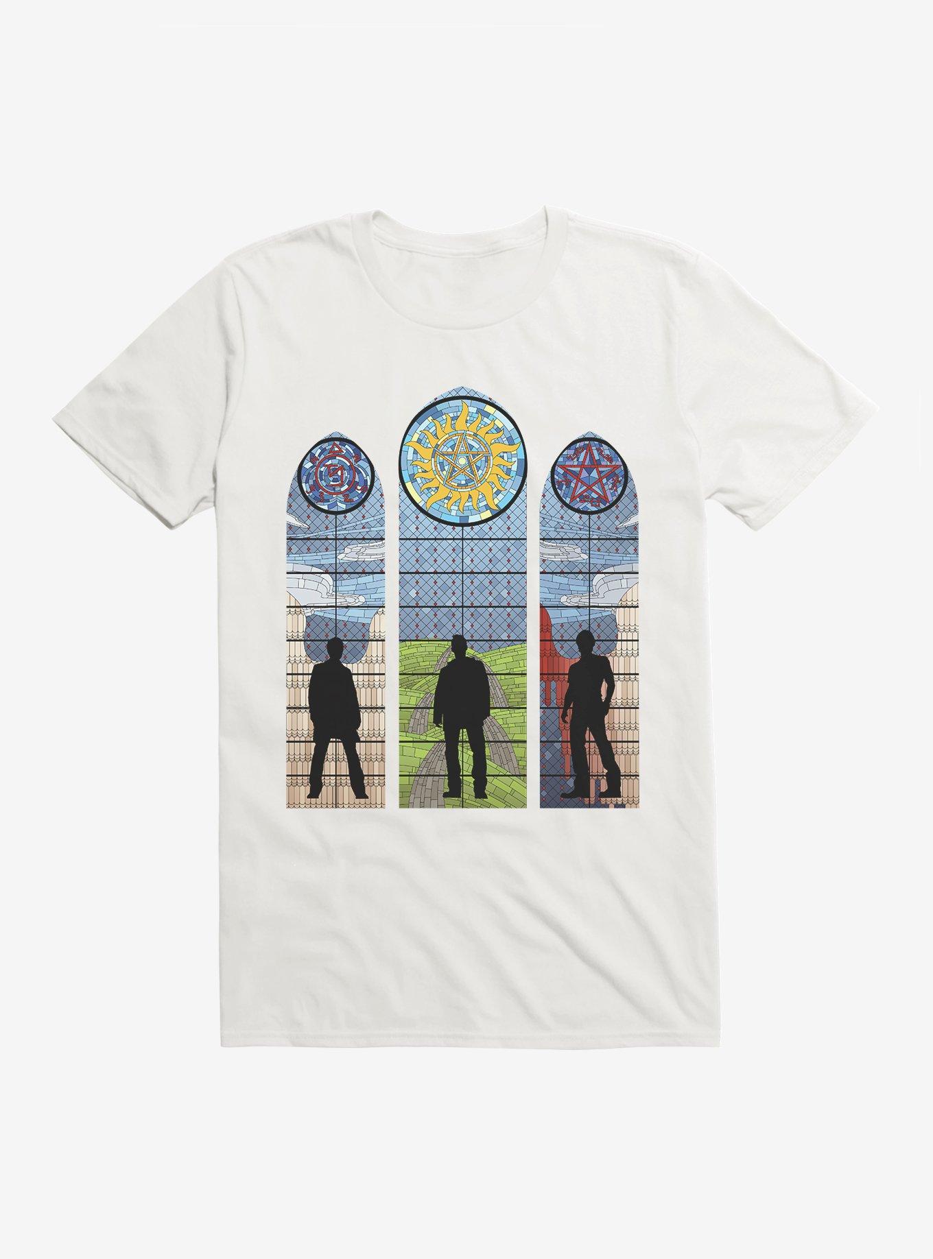 Supernatural Stained Glass Sam, Dean & Castiel T-Shirt, WHITE, hi-res