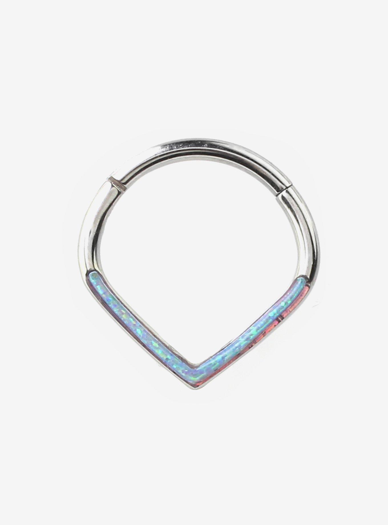 16G Steel Blue Opal Pointed Hinged Clicker, , hi-res