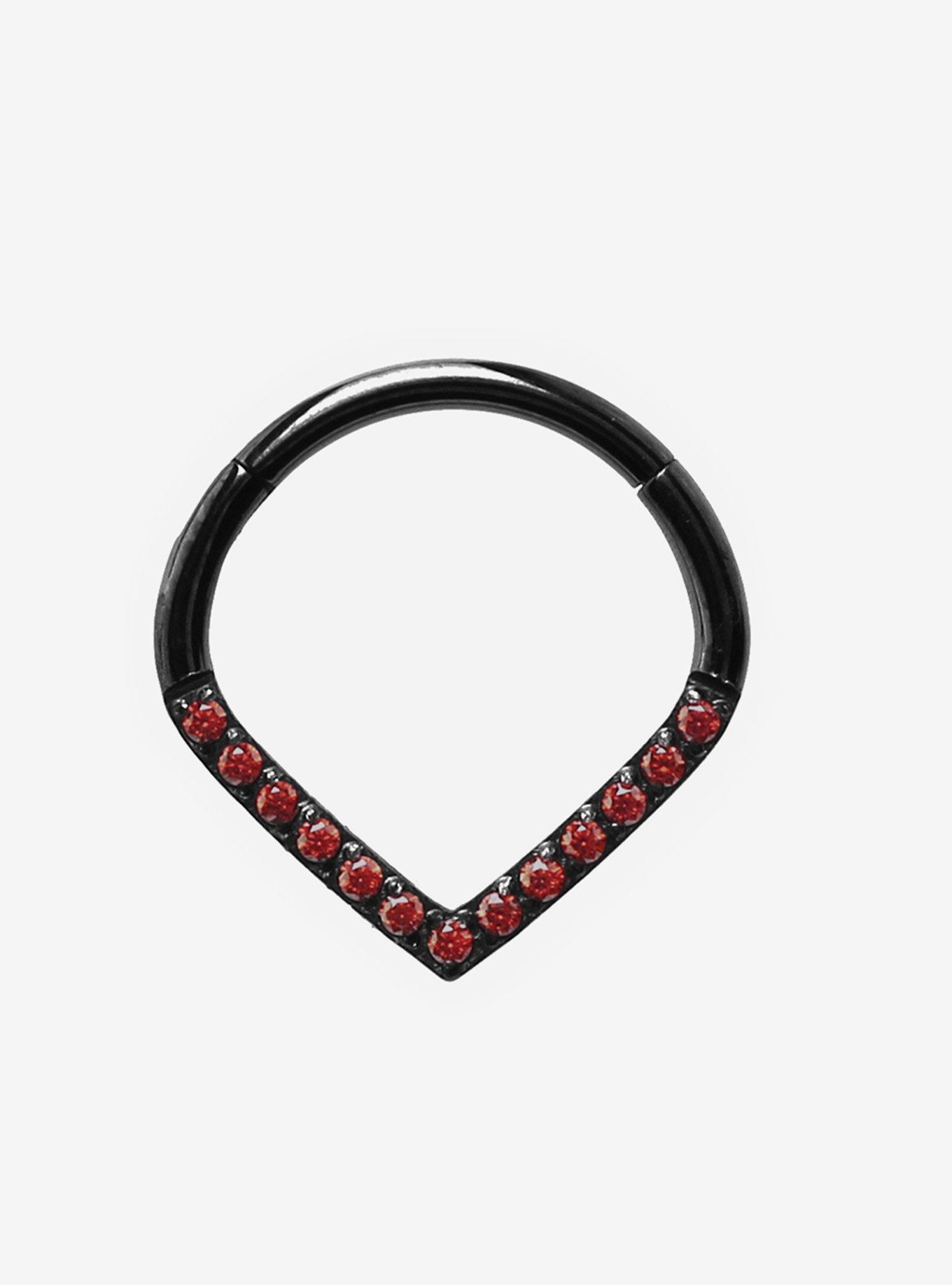 Steel Black & Red Gem Pointed Hinged Clicker, , hi-res