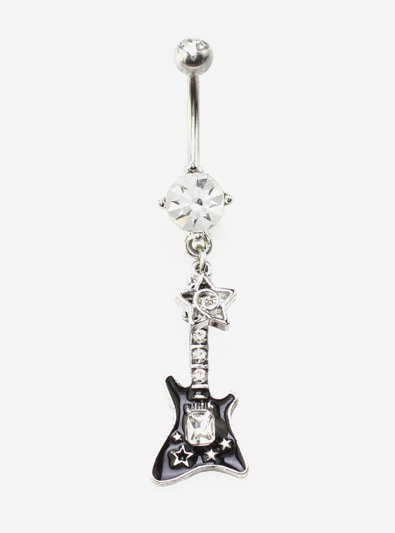 14G Steel Guitar Bling Navel Barbell, , hi-res