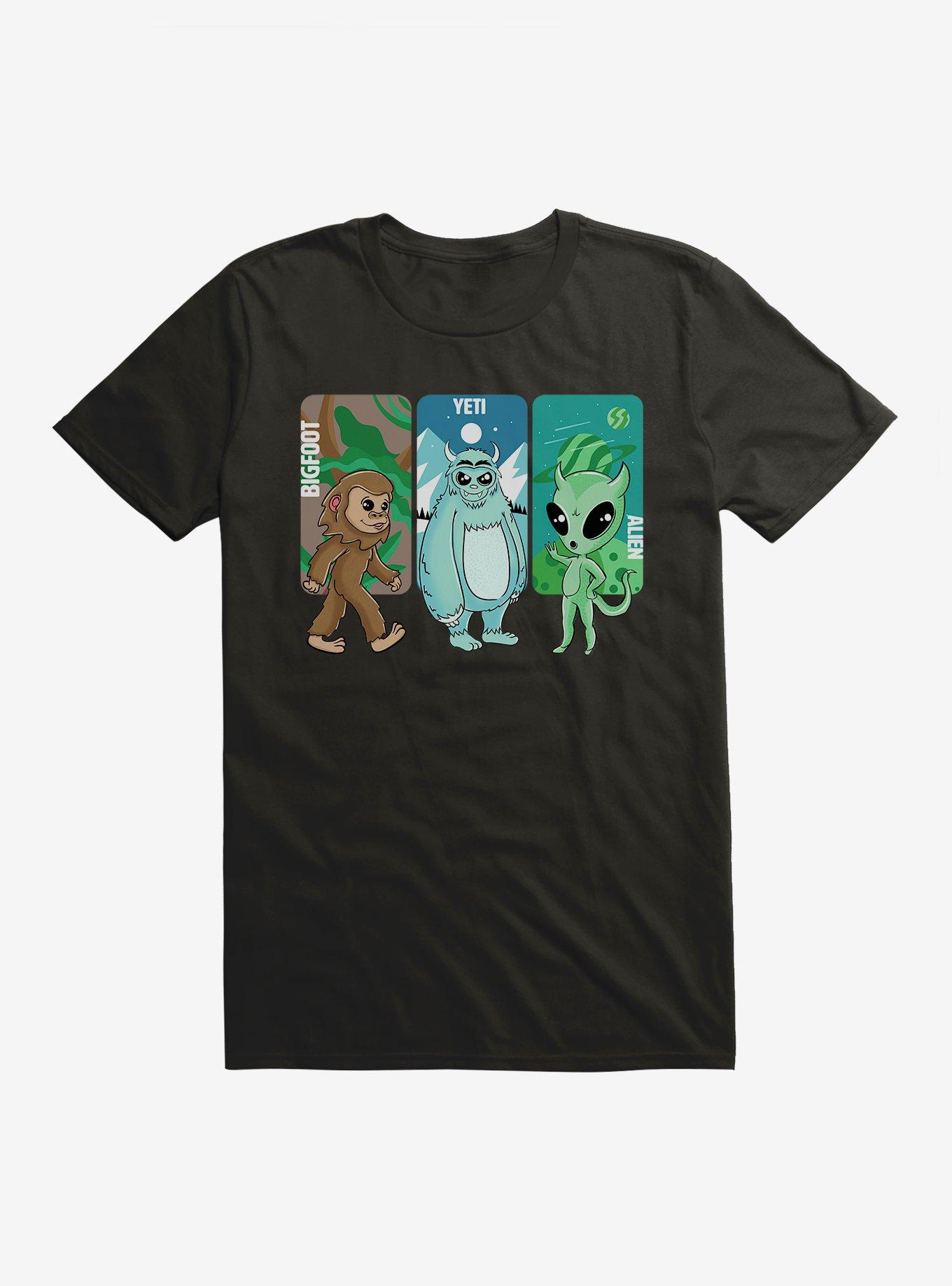 Bigfoot Yeti And Alien T-Shirt, BLACK, hi-res